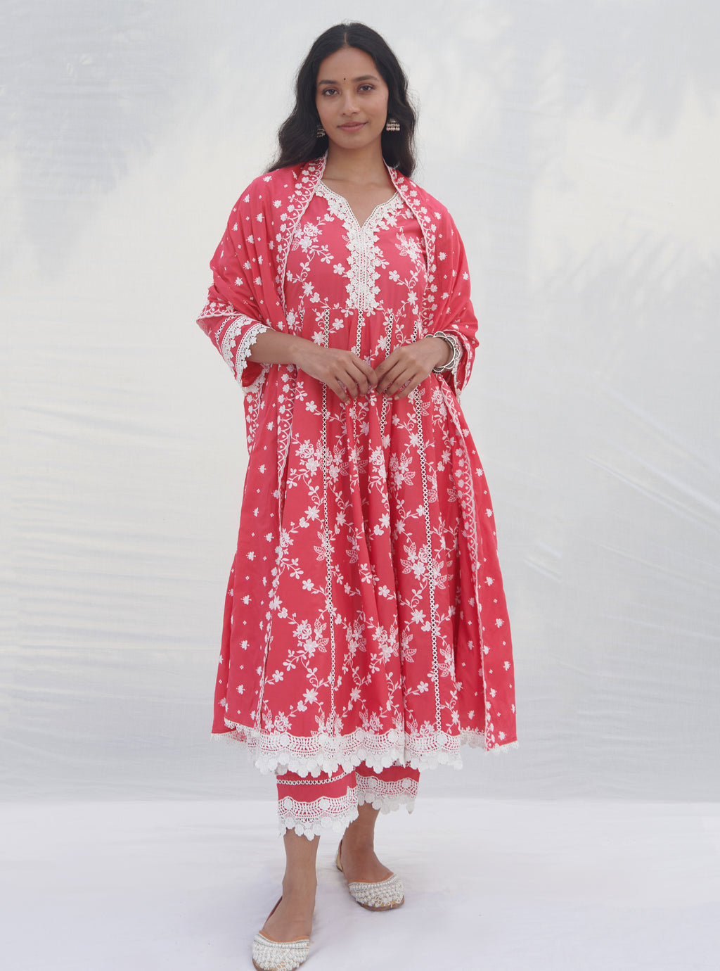 Mulmul Supima Cotton Arris Anarkali Red Kurta