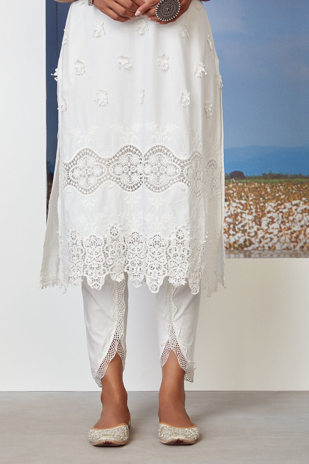 Mulmul Cotton Paradise Kurta with Scallop Dhoti