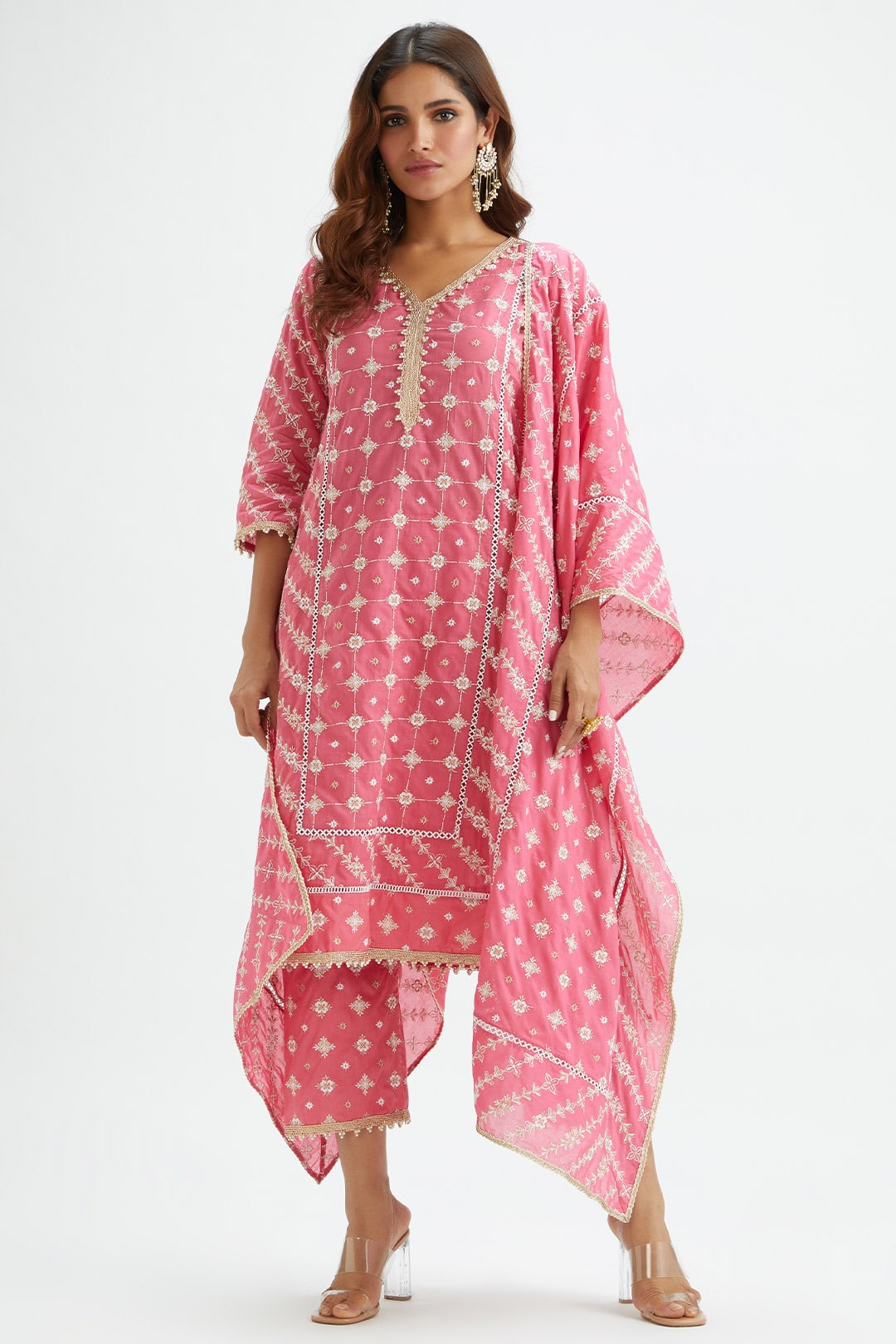 Mulmul Cotton Pelican Pink Kurta With Pelican Pink Pyajama