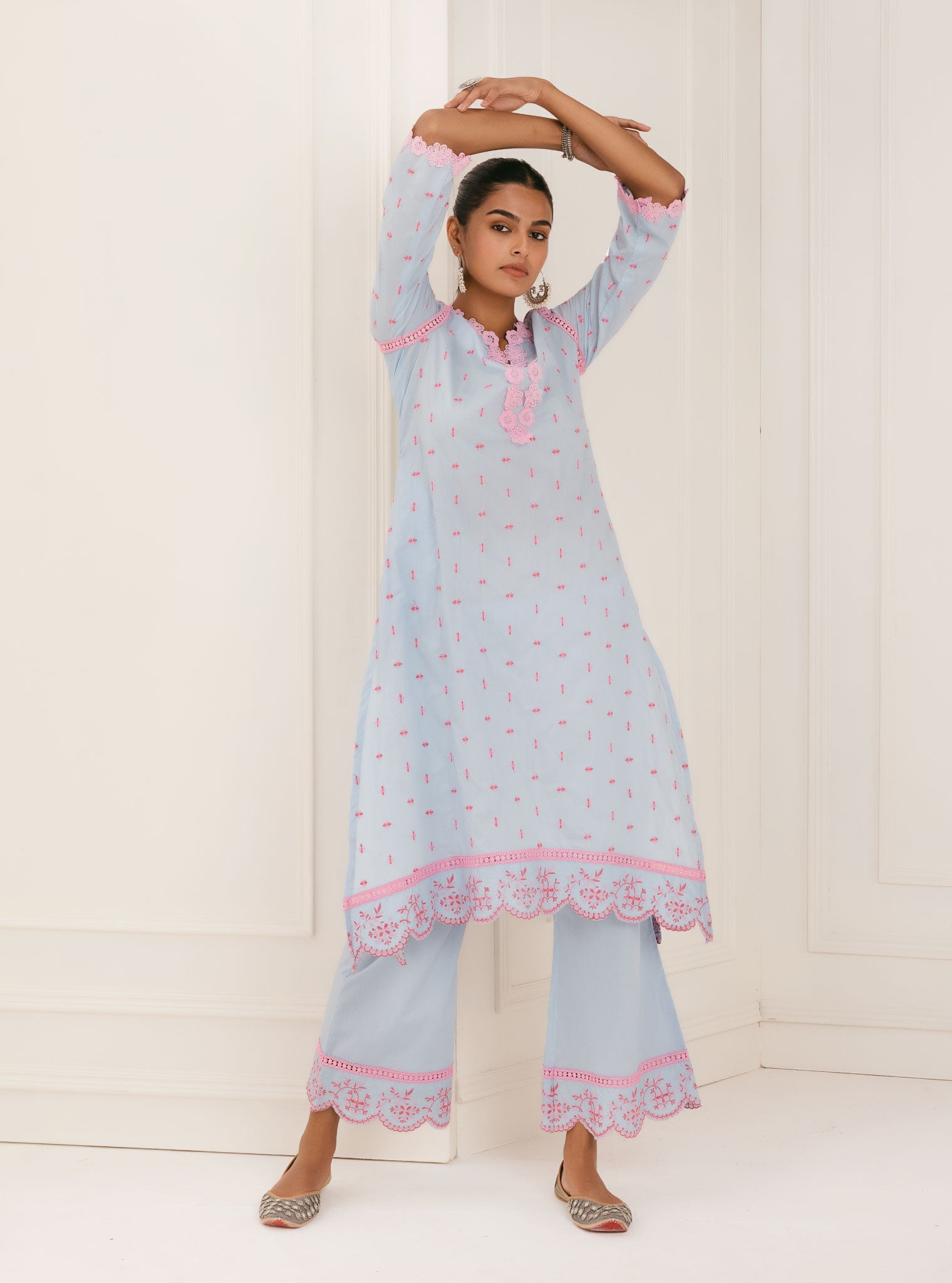 Mulmul Cotton Phey Blue Palazzo