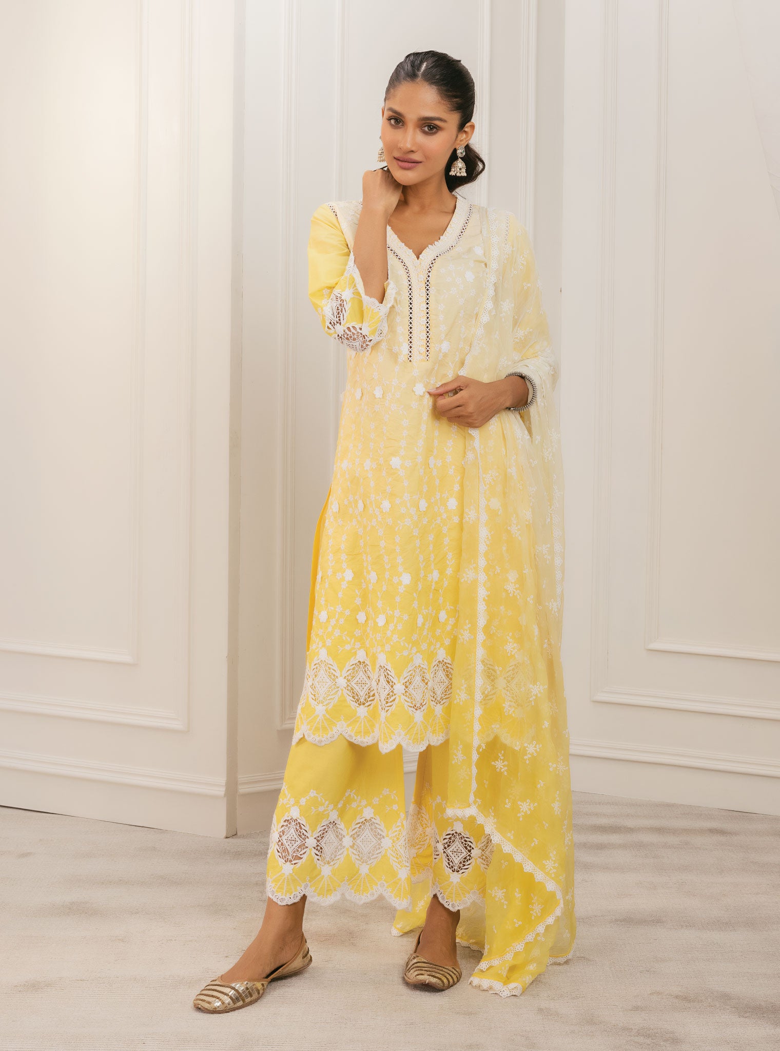 Mulmul Chiffon Feni Yellow Dupatta