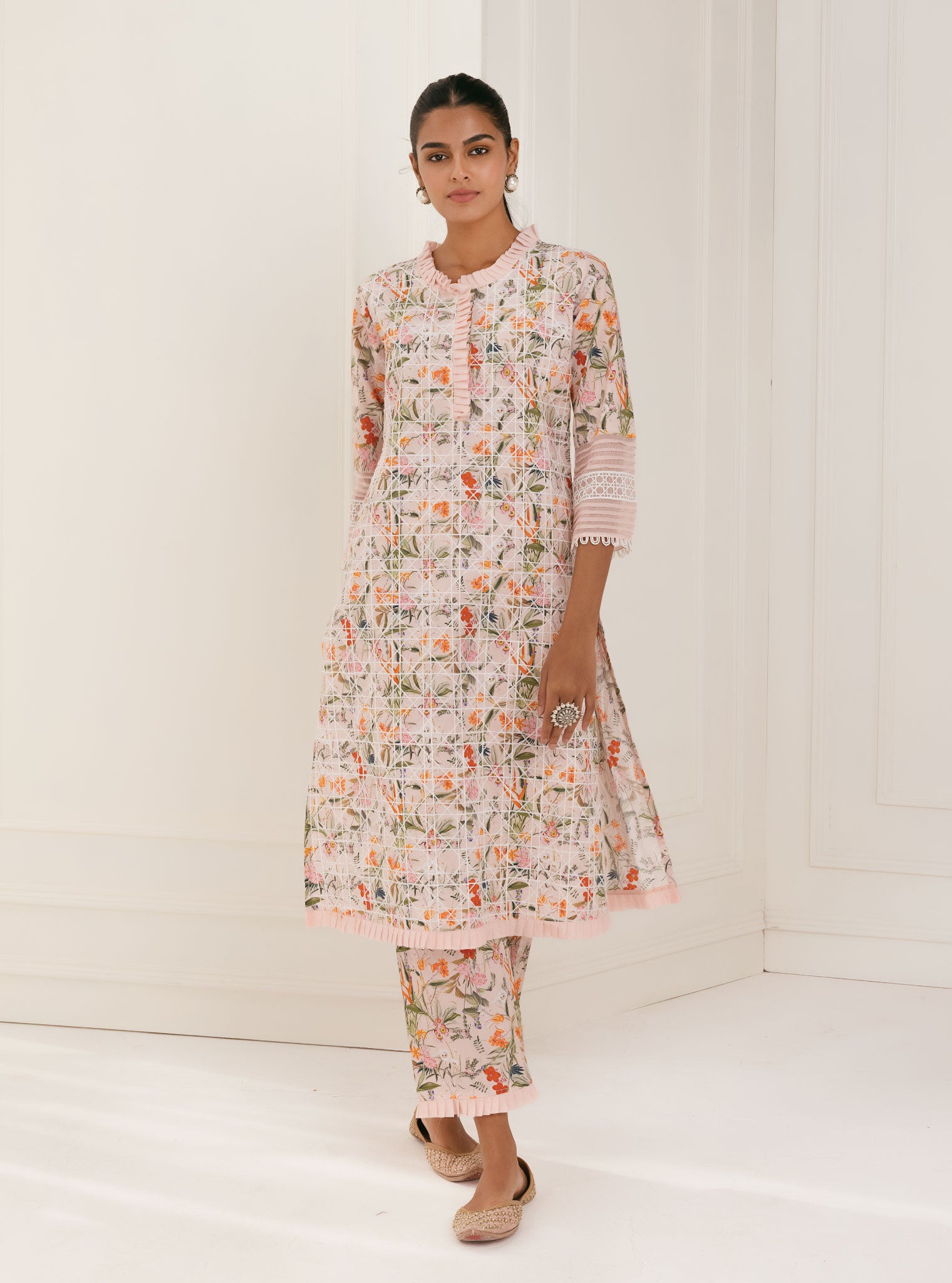 Mulmul Cotton Rafaela Pink Kurta With Rafaela Pink Pant