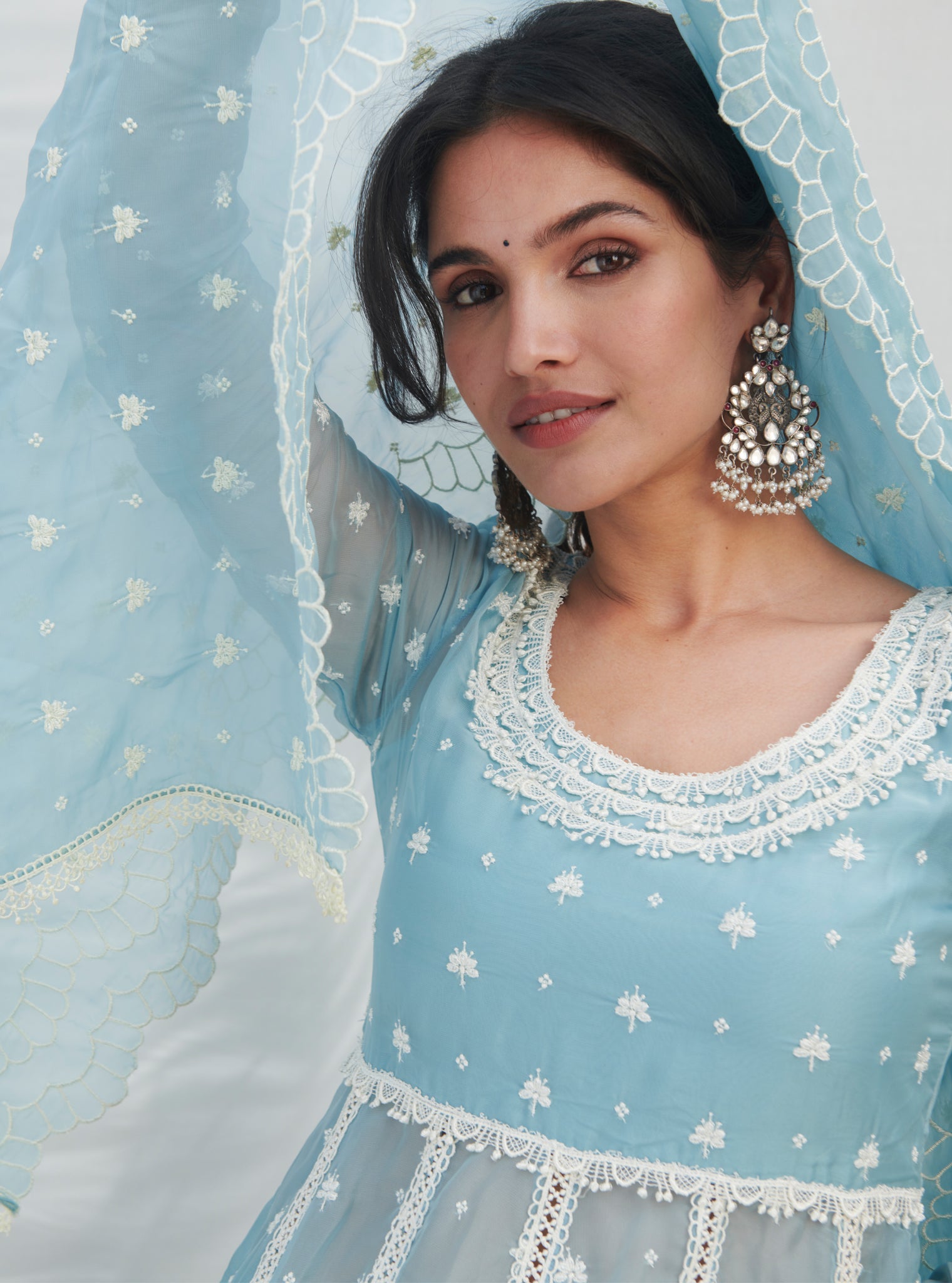 Mulmul Cotton Aldona Blue Dupatta