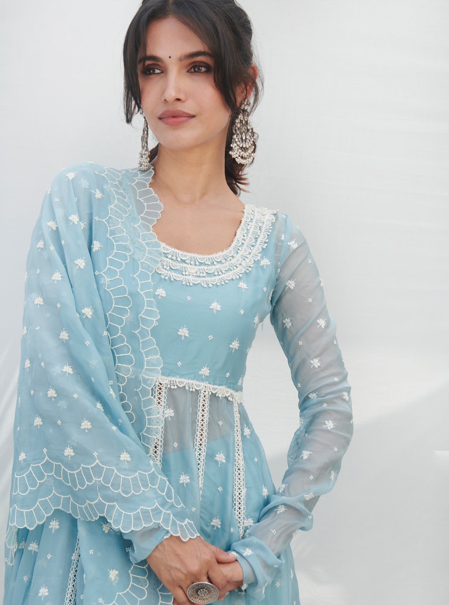 Mulmul Cotton Aldona Blue Dupatta