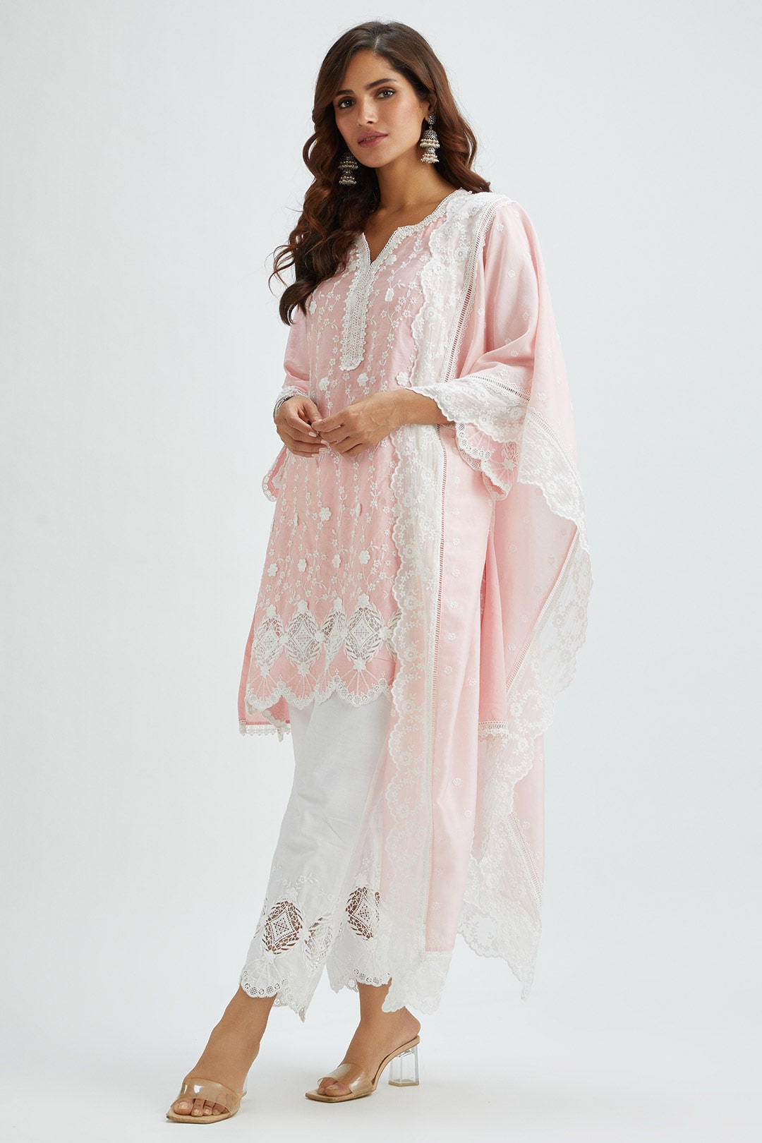 Mulmul Supima Satin Rene Kurta With Applique Embroidered Pant