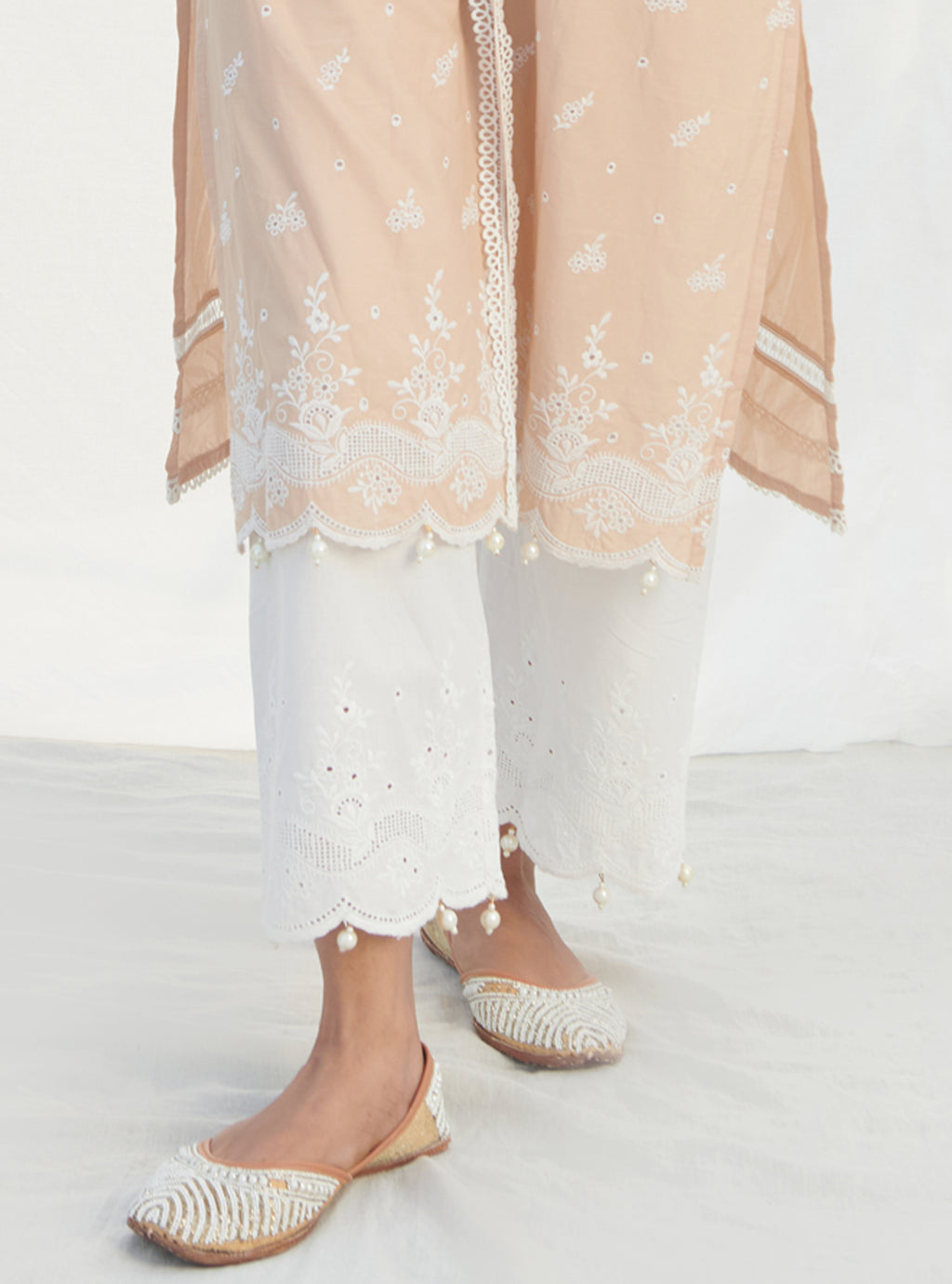 Mulmul Supima Cotton Ruffle White Pant main image 0