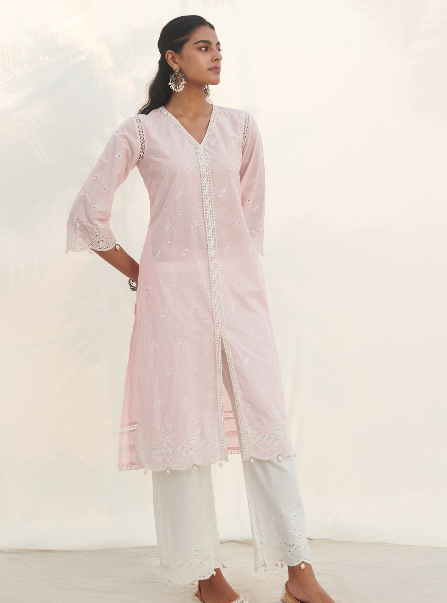 Mulmul Cotton Revora Pink kurta