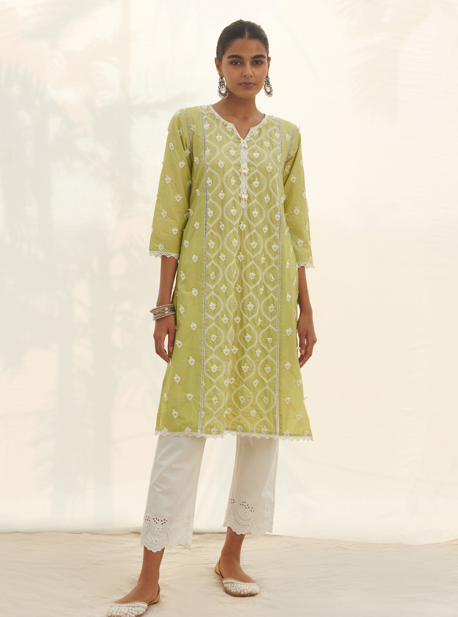 Mulmul Organza Rivona Lime kurta