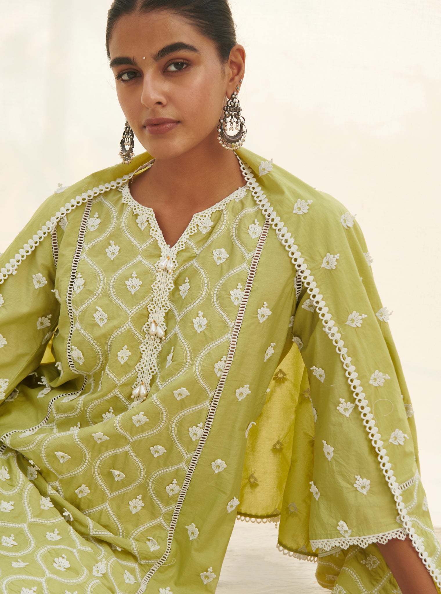 Mulmul Organza Rivona Lime kurta