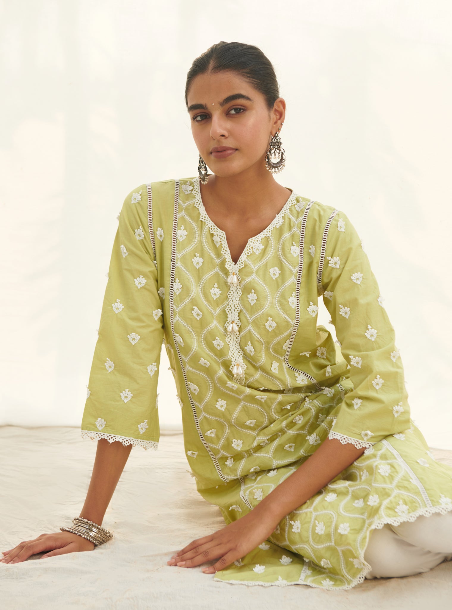 Mulmul Organza Rivona Lime kurta