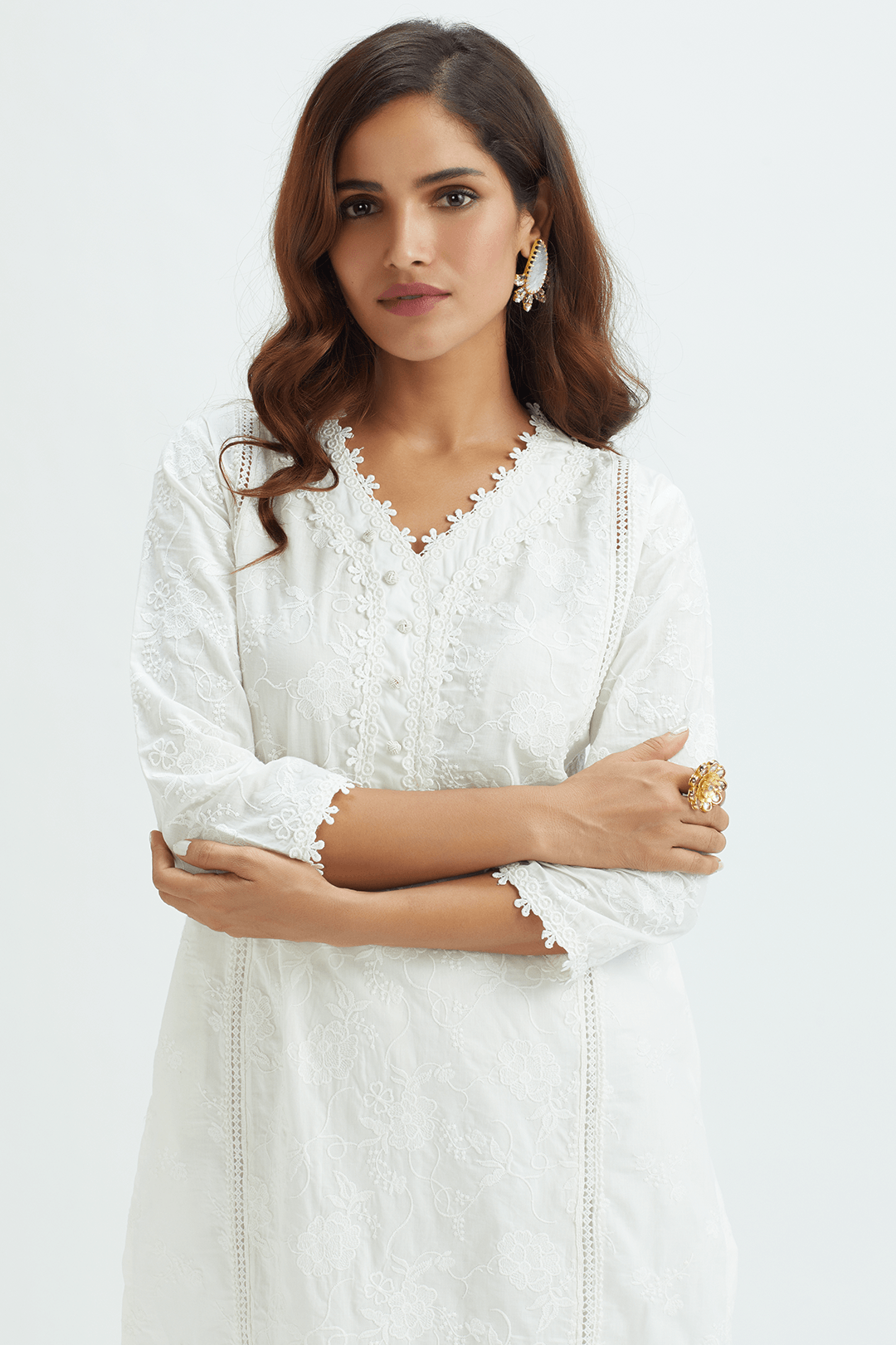 Mulmul Cotton Rosetta Kurta White