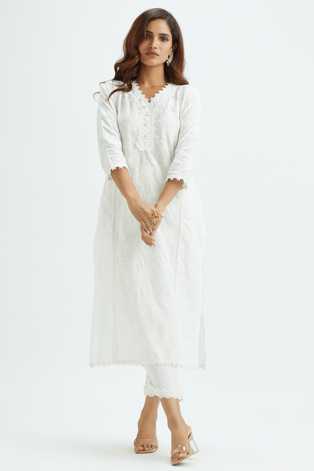 Mulmul Cotton Rosetta Kurta White
