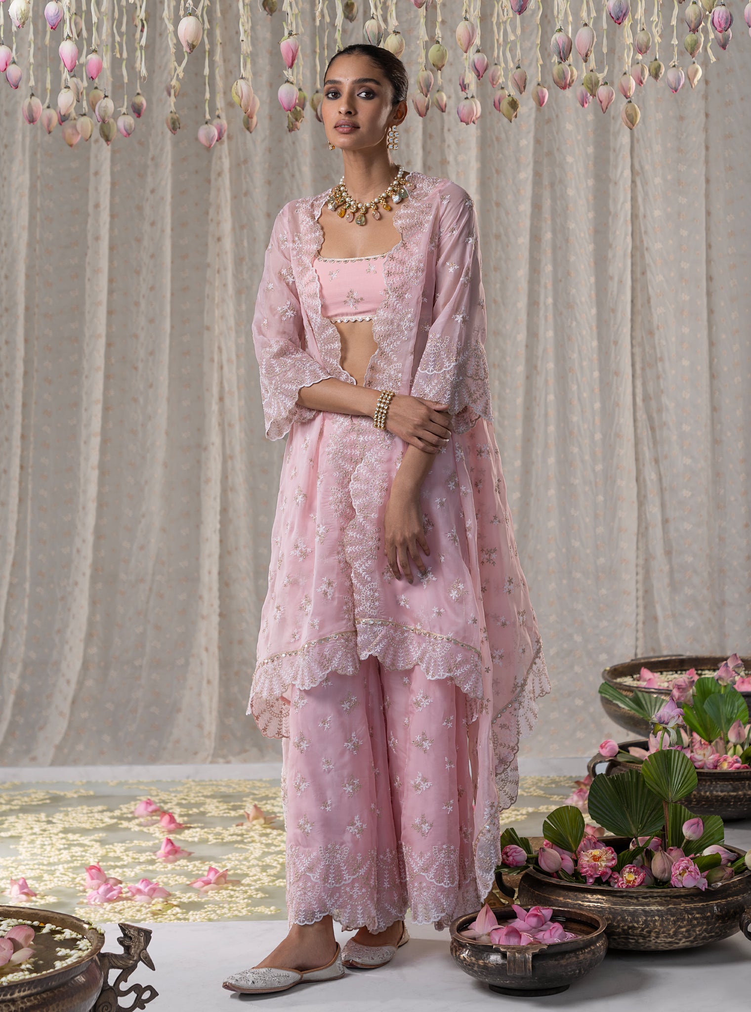 Saibo Organza Pink Cape with Pant Set