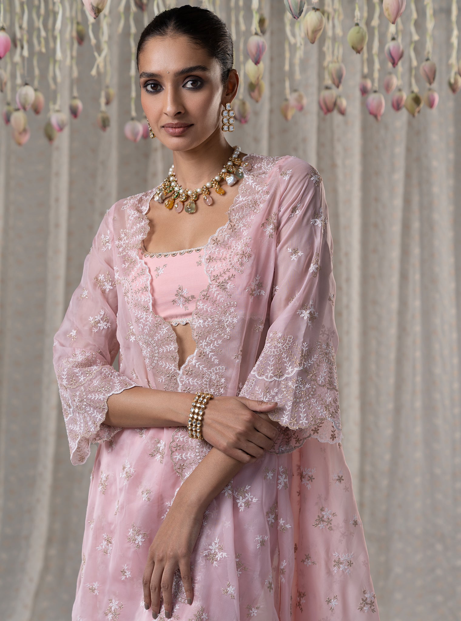 Saibo Organza Pink Cape with Pant Set
