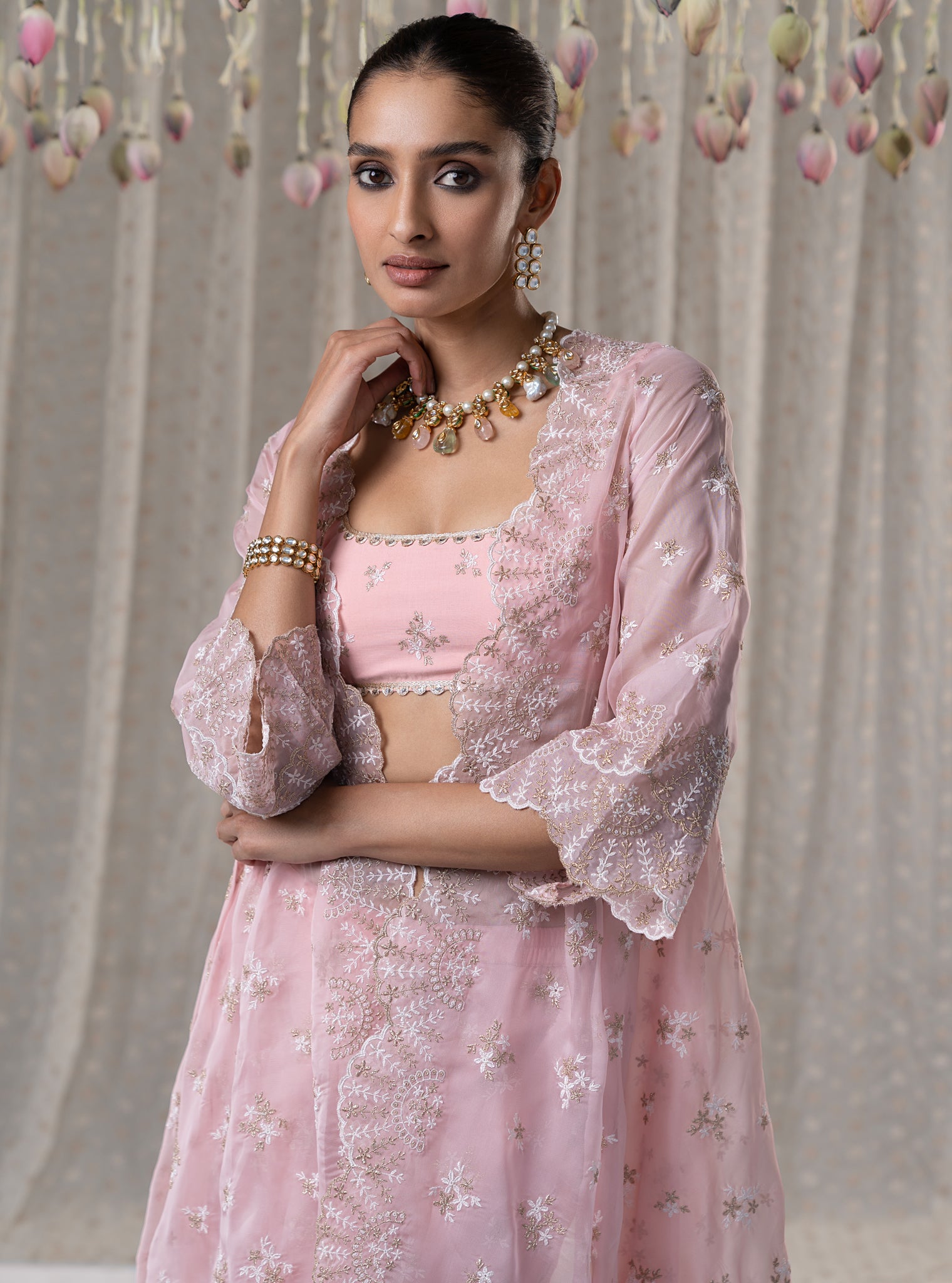 Saibo Organza Pink Cape with Pant Set