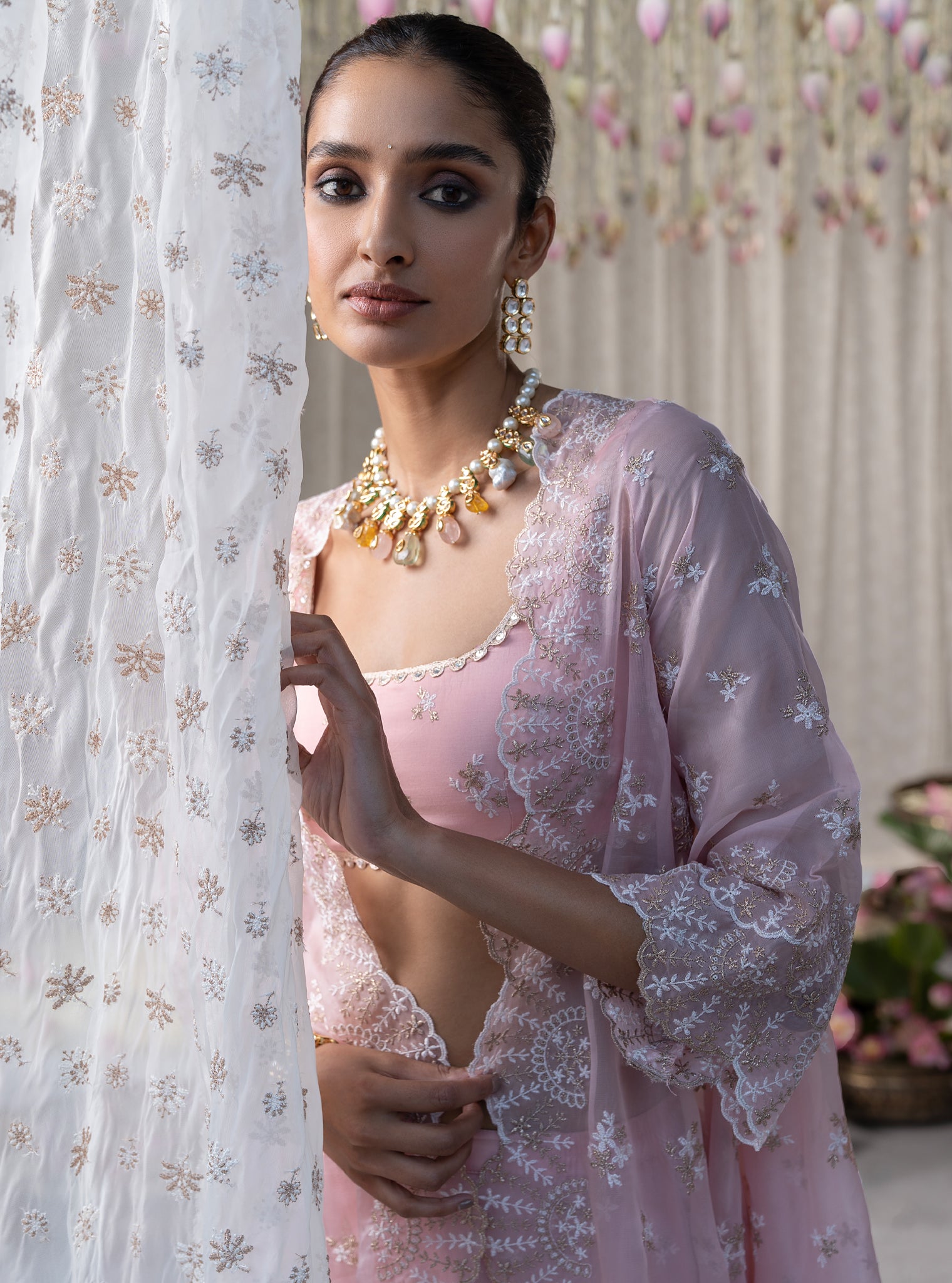Saibo Organza Pink Cape with Pant Set