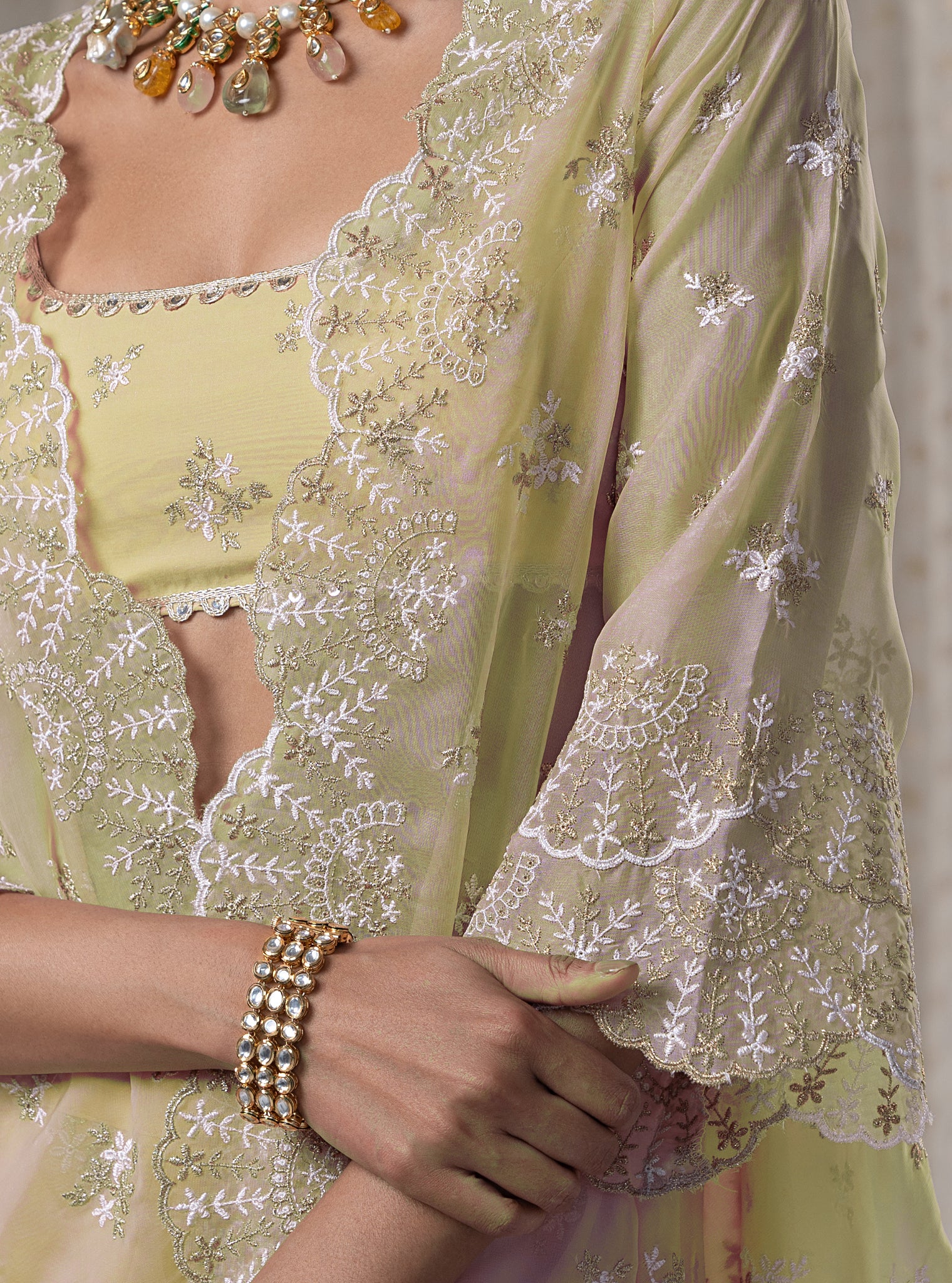 Saibo Organza Green Cape with Pant Set