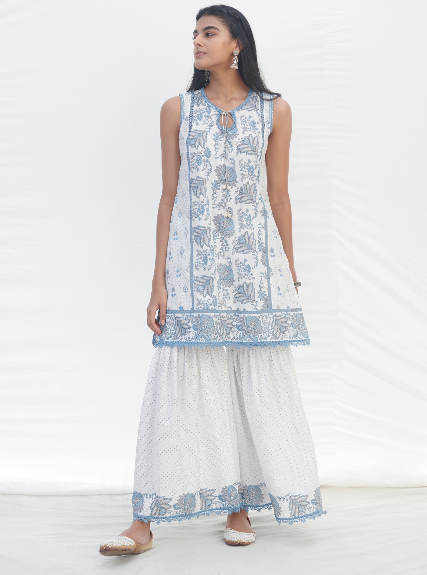 Mulmul Supima Cotton Dew Drop Turq Kurta