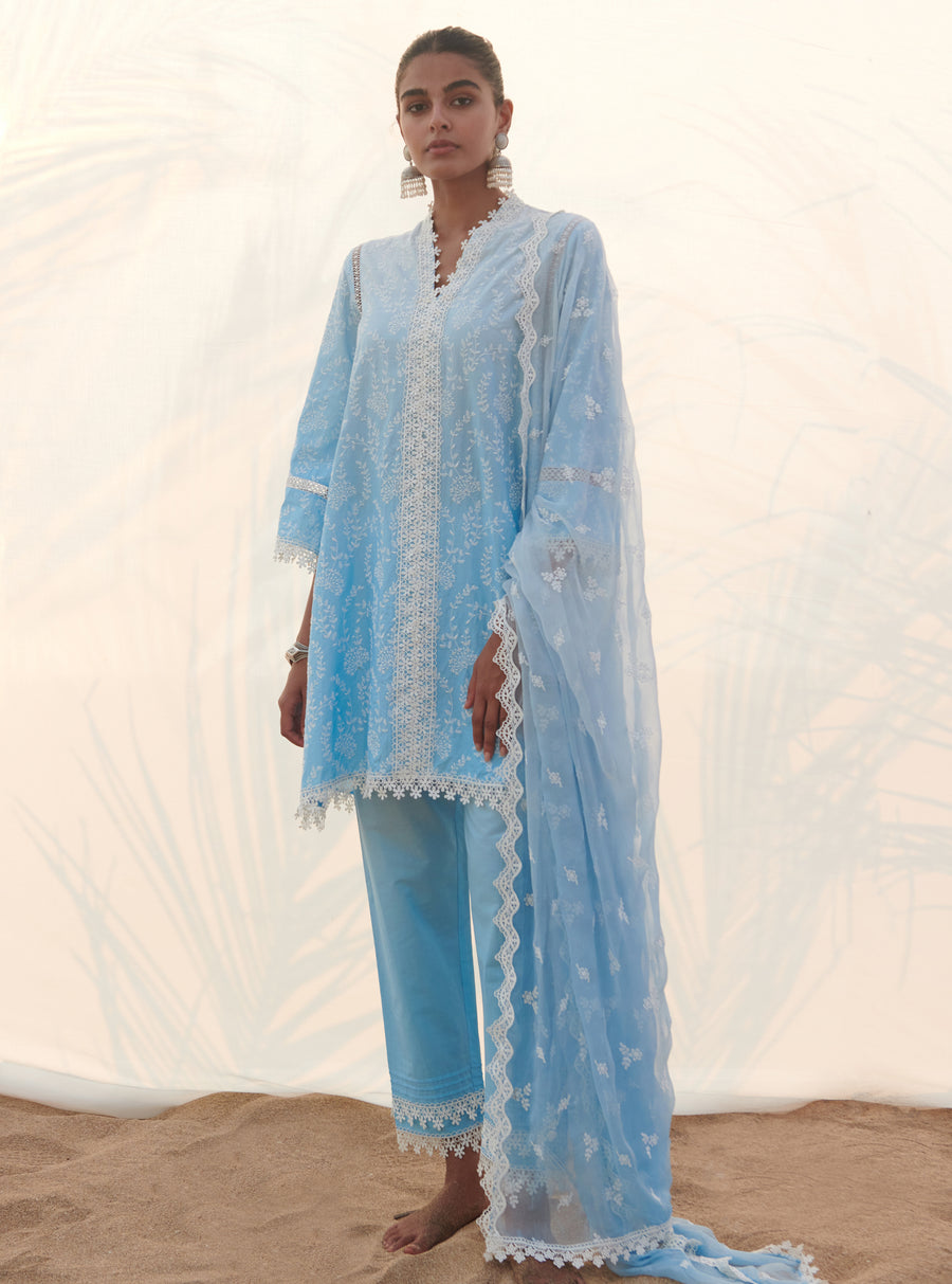 Mulmul Supima Cotton Mayem Blue Dupatta main image 1