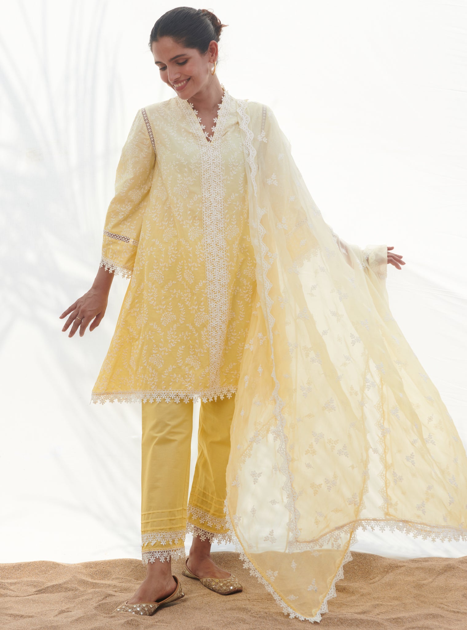 Mulmul Chiffon Saleri Yellow Dupatta