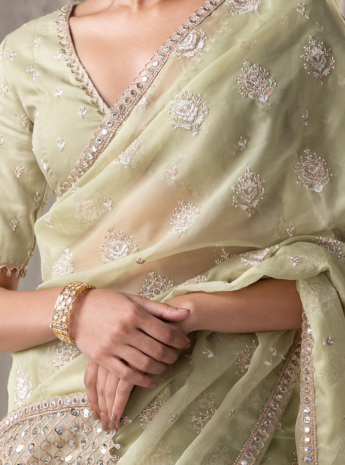 Savani Green Mulberry Silk Saree main image 1