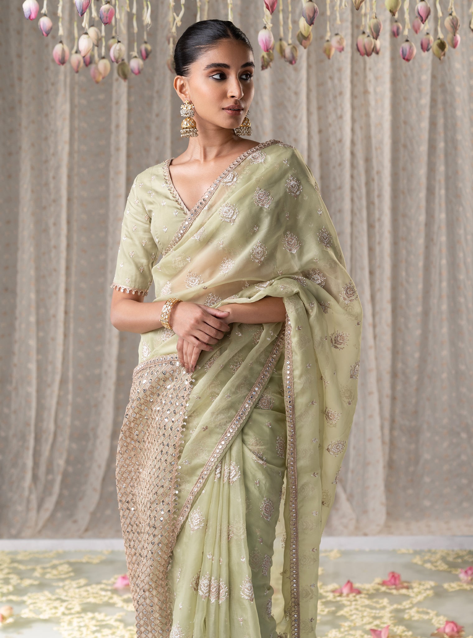 Mulmul Organza Savani Green Saree