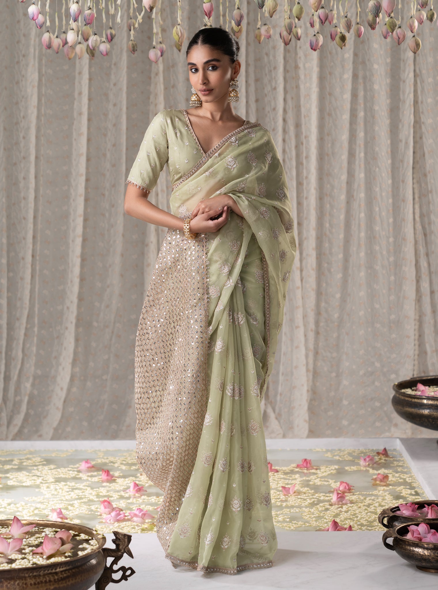 Mulmul Organza Savani Green Saree