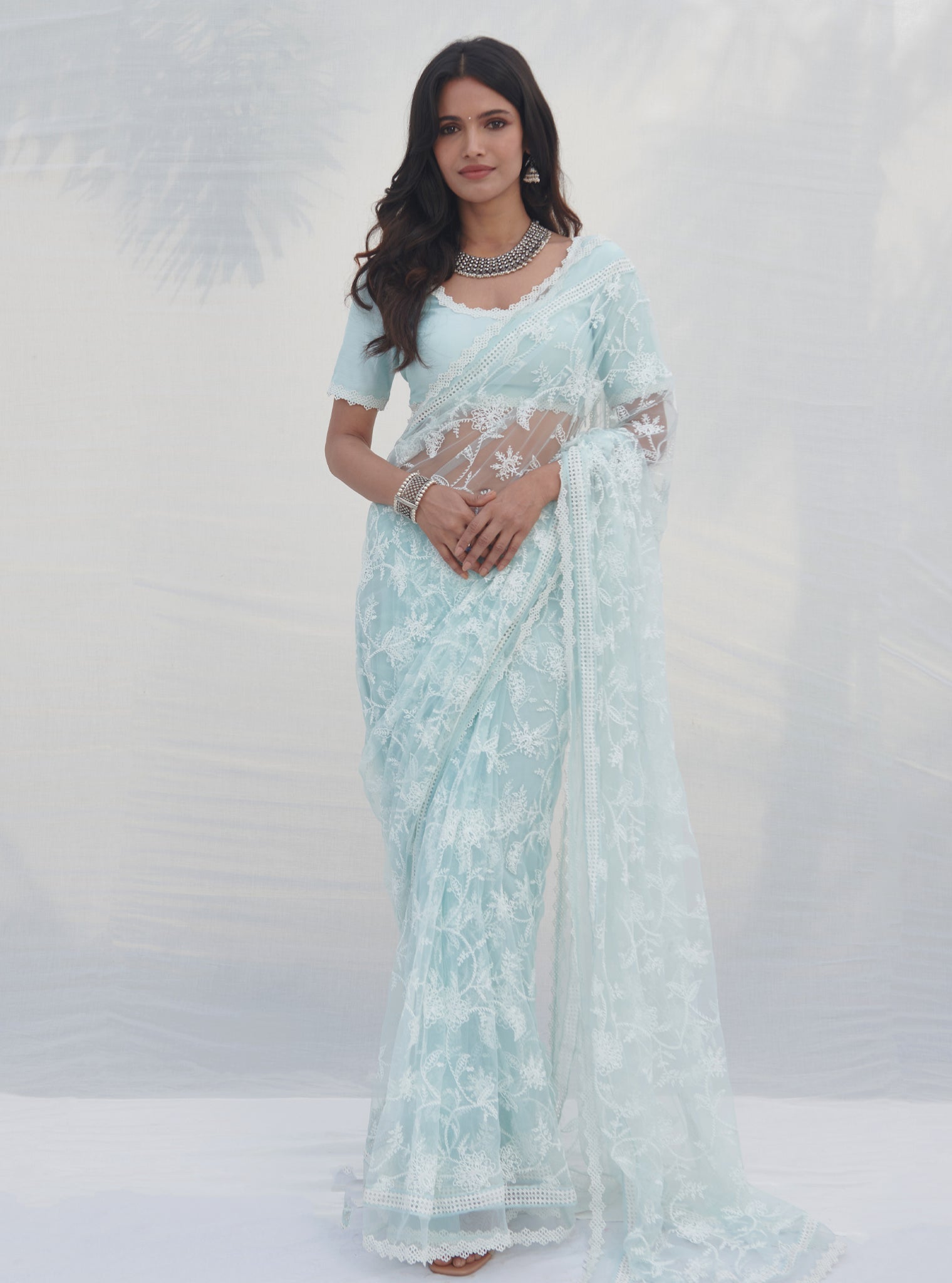 Mulmul Net Shivoli Blue Saree