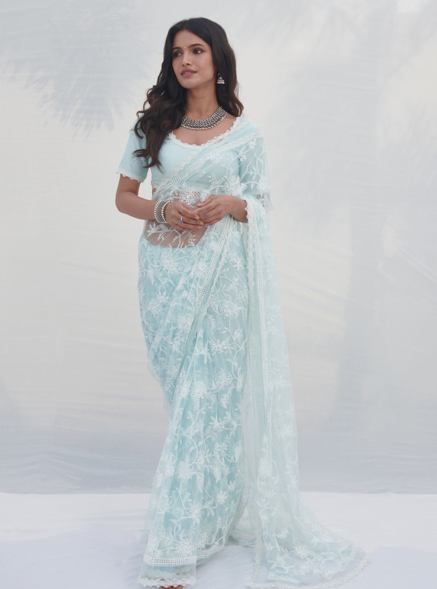 Mulmul Net Shivoli Blue Saree