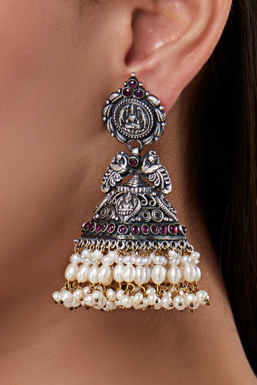 Pure Silver Chakra Swan Jhumkas