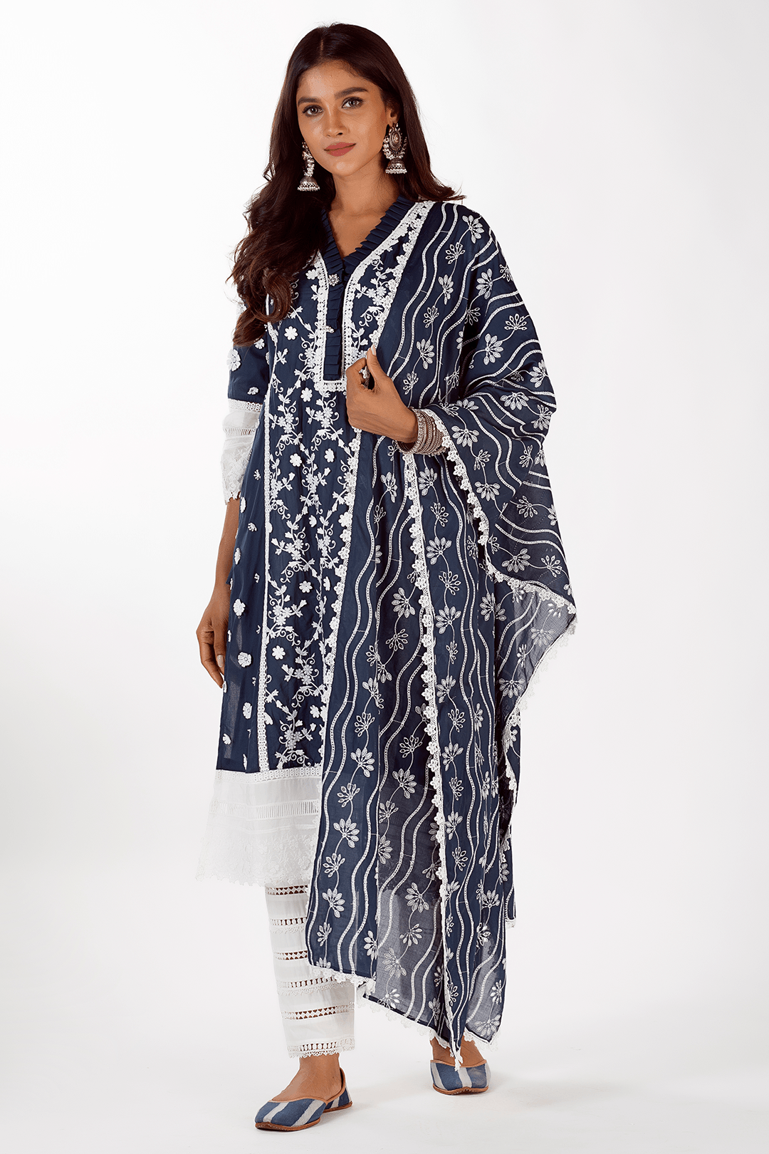 Mulmul Cotton Sophie Navy Dupatta