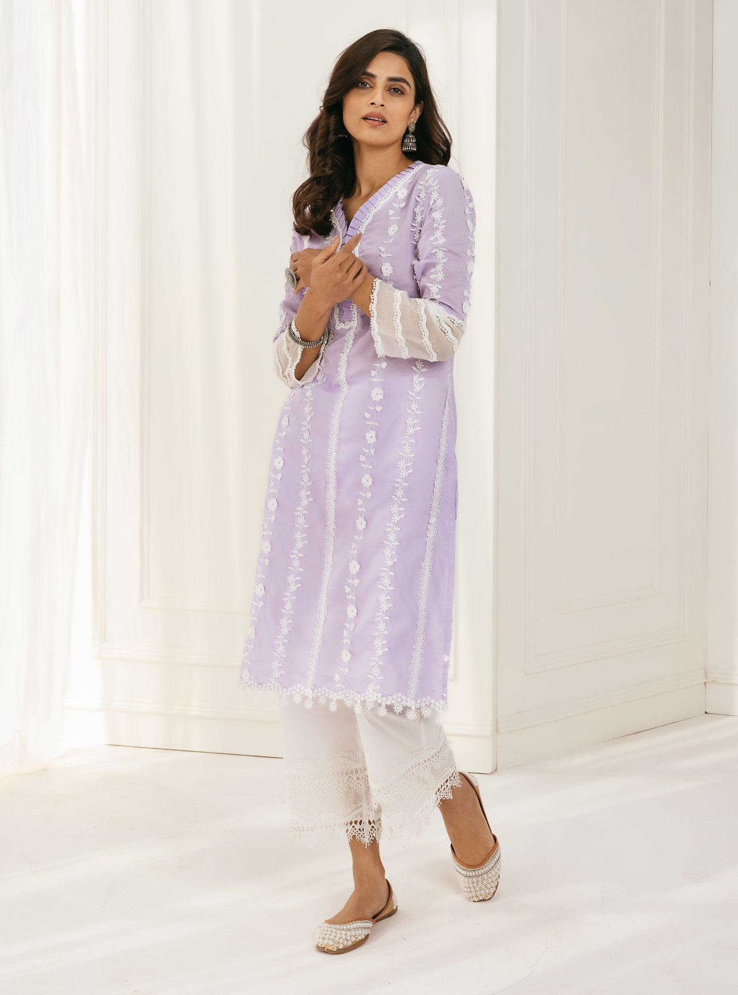 Mulmul Cotton Sainj Lilac Kurta