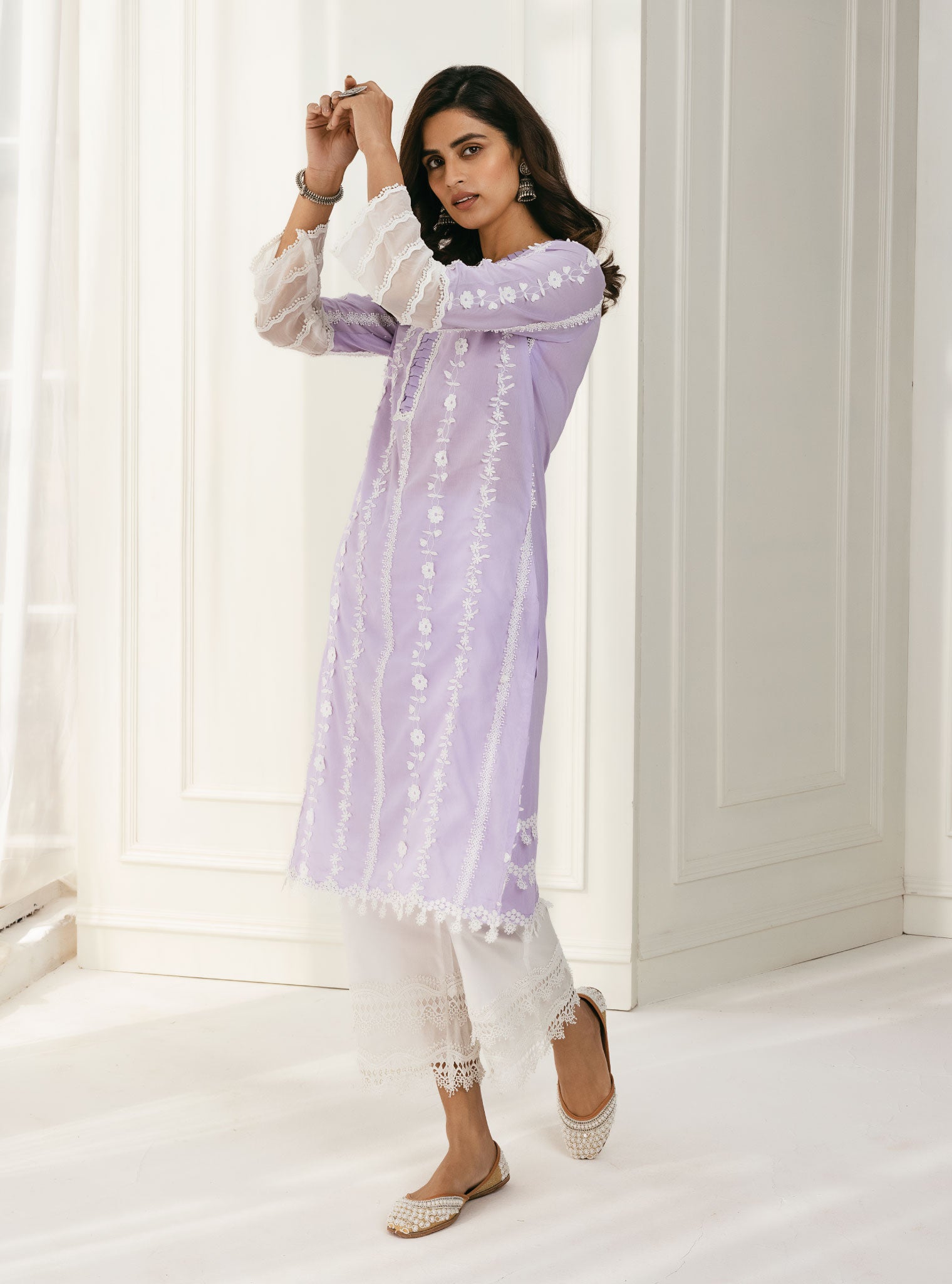 Mulmul Cotton Sainj Lilac Kurta