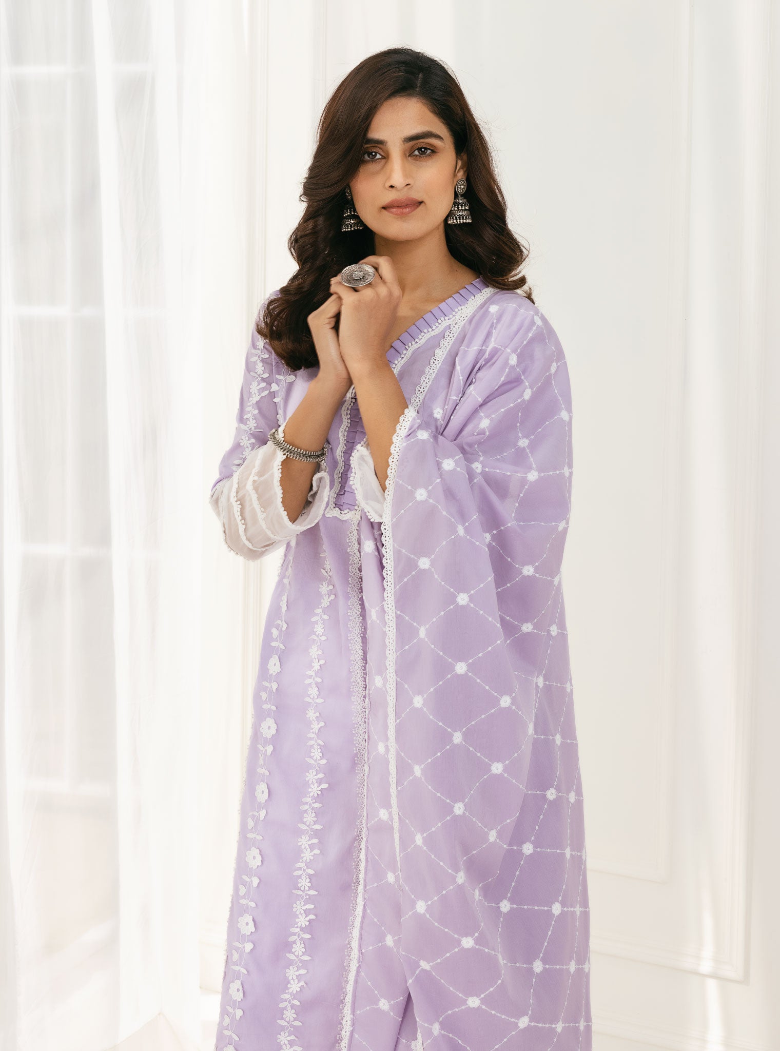 Mulmul Cotton Sainj Lilac Kurta