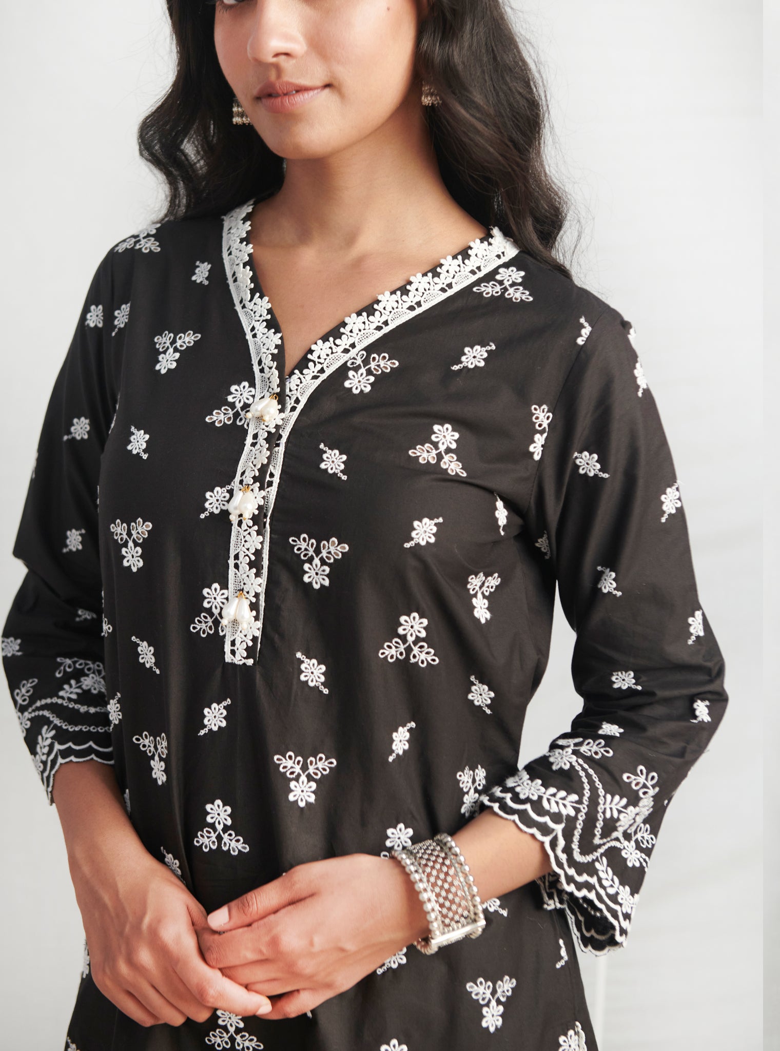 Mulmul Cotton Satari Black kurta