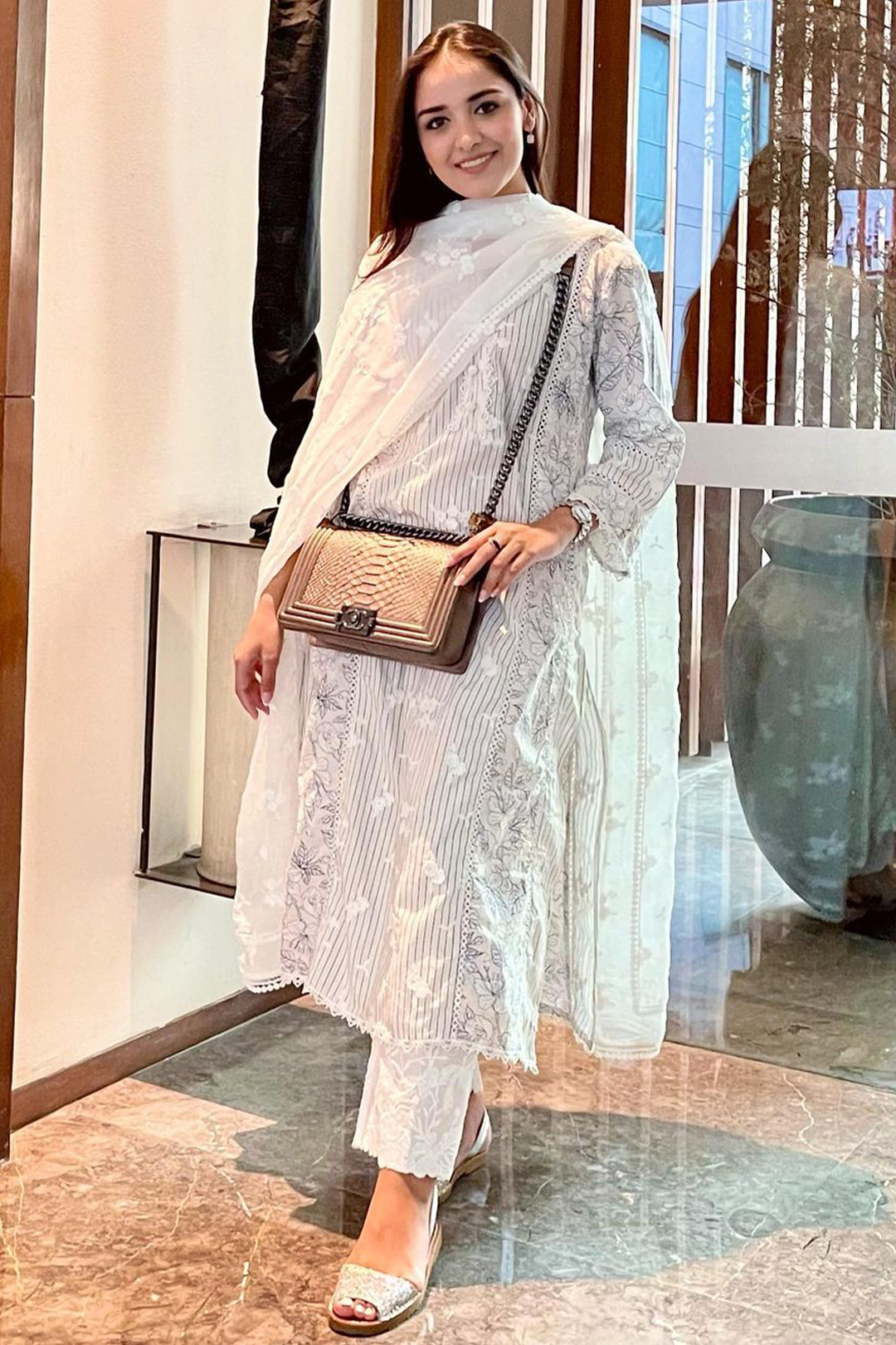 Mulmul Cotton Carnaby Kurta Off White With Lina Palazzo