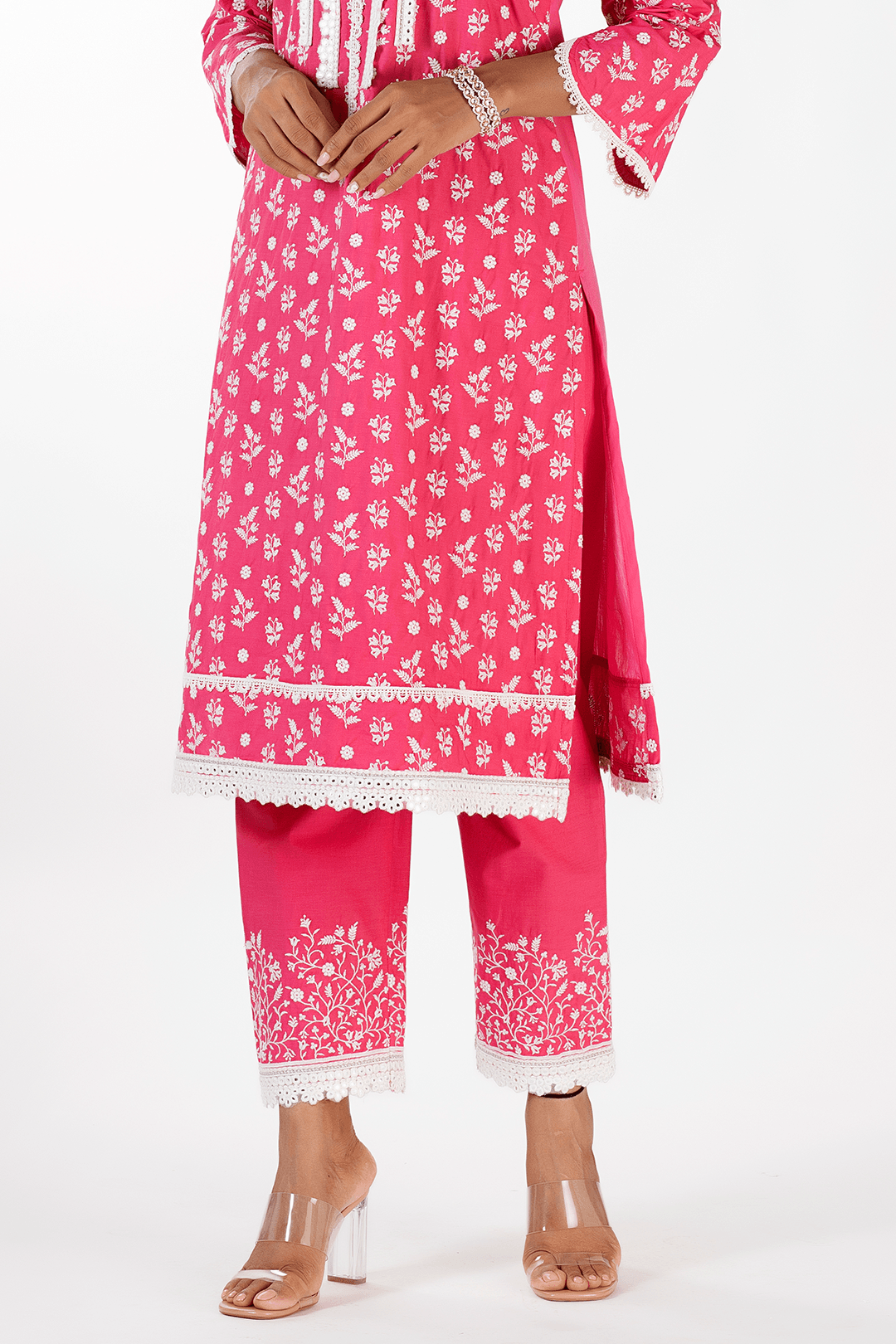 Mulmul Cotton Sierra Fuchsia Kurta With Sierra Fuchsia Pant