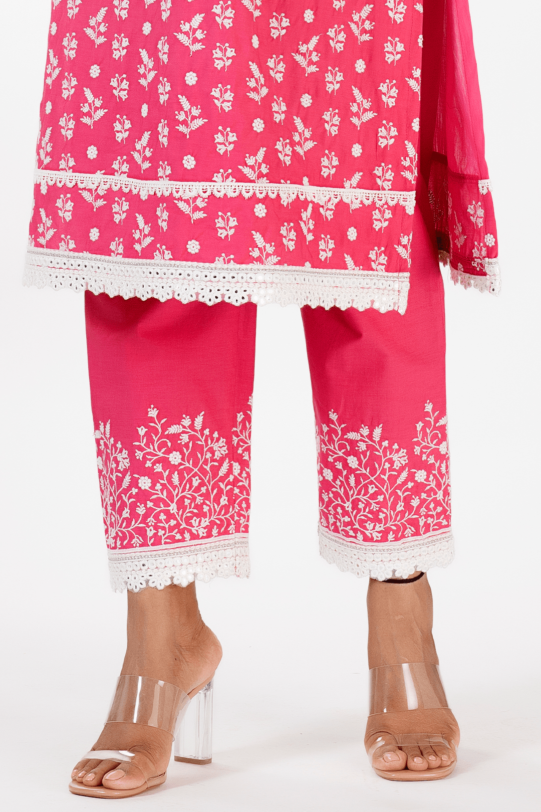 Mulmul Cotton Sierra Fuchsia Kurta With Sierra Fuchsia Pant