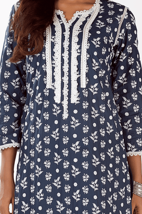Mulmul Cotton Sierra Navy Kurta With Sierra Navy Pyajama
