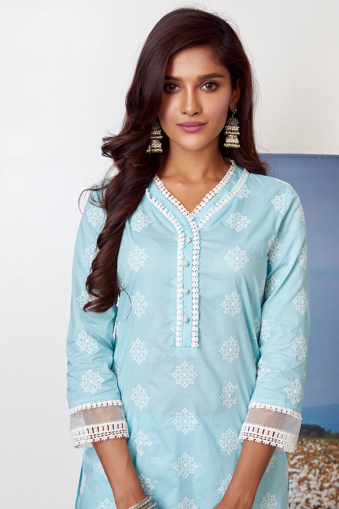 Mulmul Cotton Snow Flake Kurta With Snow Flake Palazzo