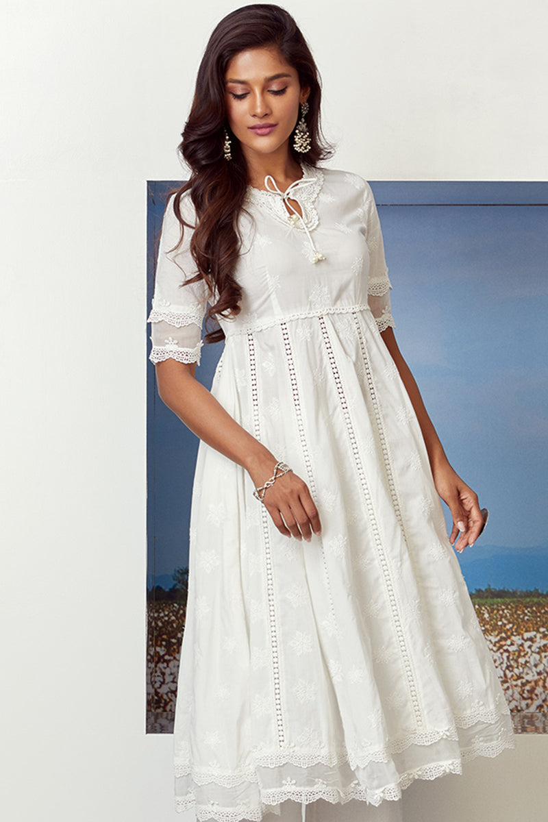 Mulmul Supima Cotton Two Lace White Palazzo main image 0