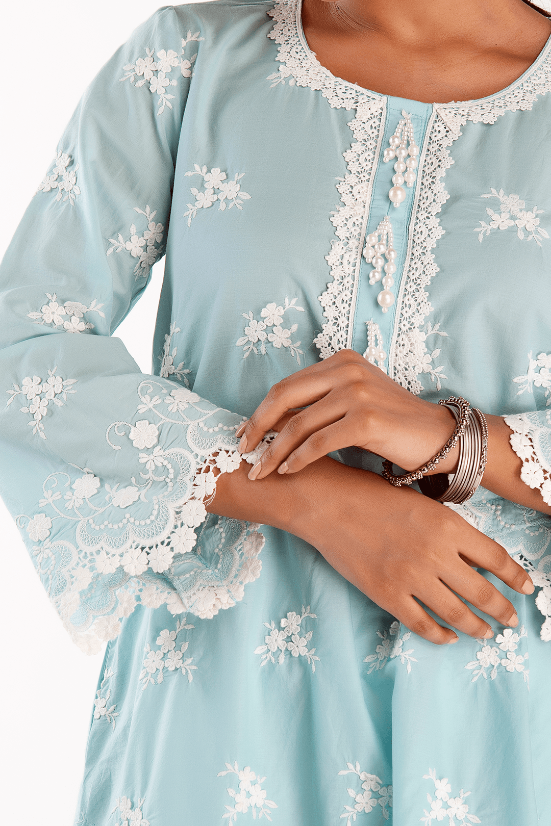 Mulmul Cotton Stella Turquoise Kurta