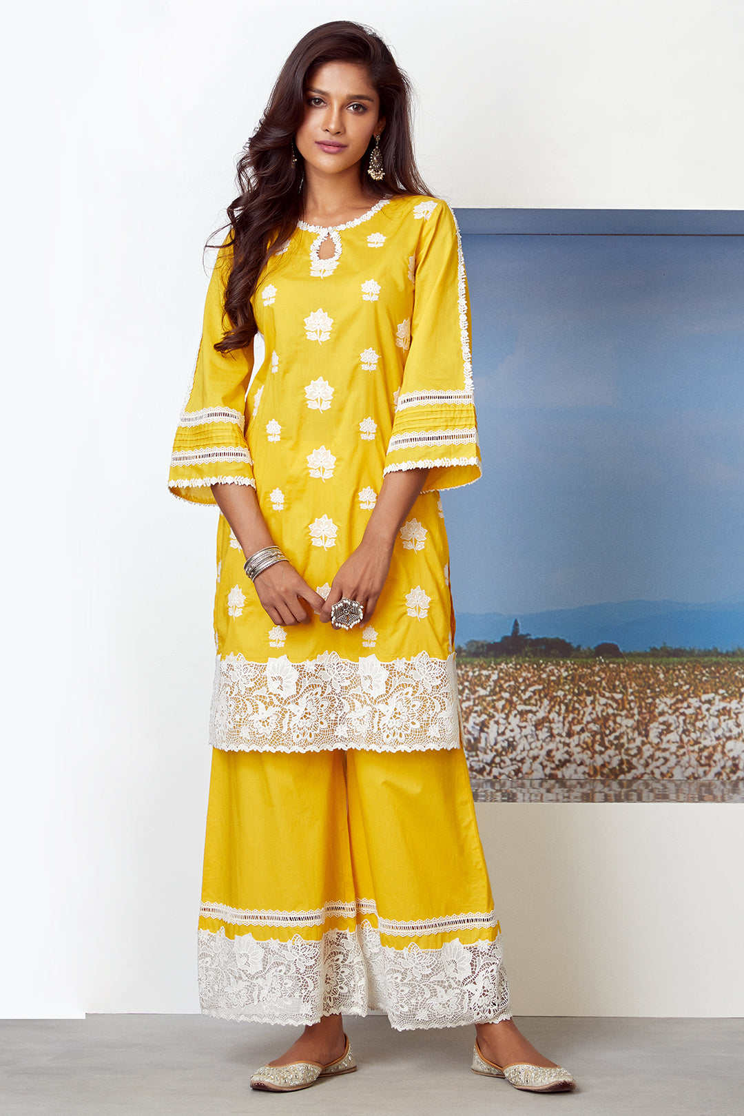 Mulmul Cotton Sunkissed Kurta with Sunkissed Palazzo