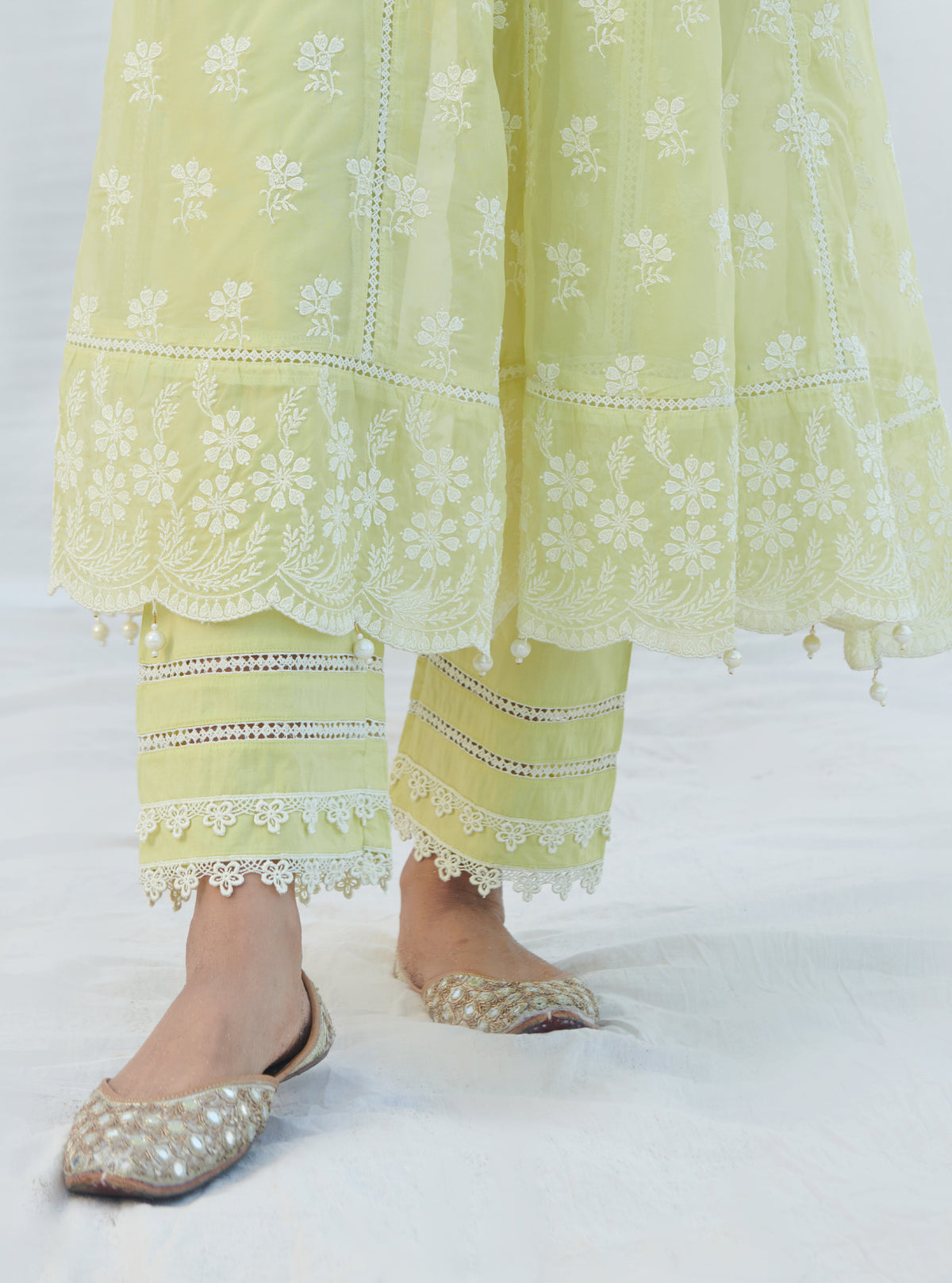 Surla Organza Lime Anarkali Kurta Set