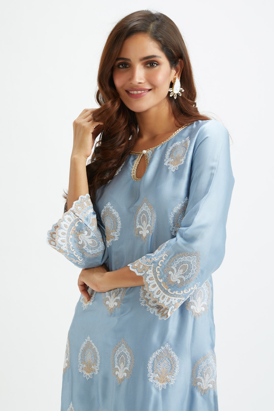 Mulmul Cupro silk Sydney Blue Kurta With Sydney Blue Pant