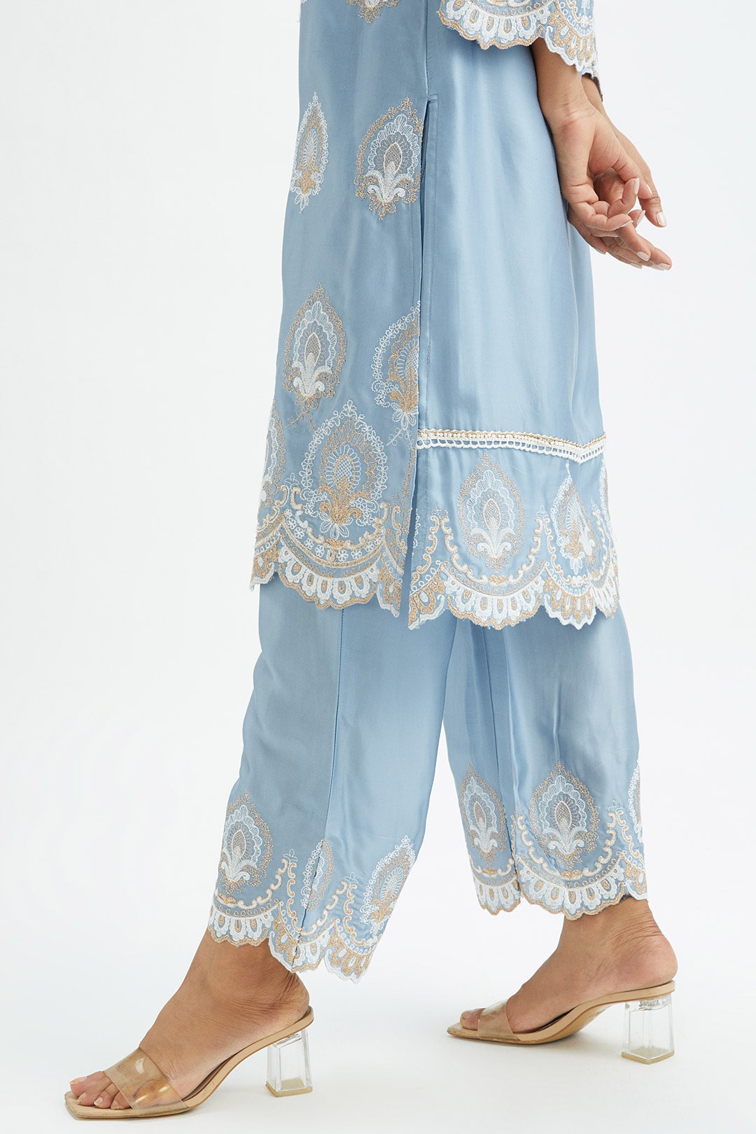 Mulmul Cupro silk Sydney Blue Kurta With Sydney Blue Pant