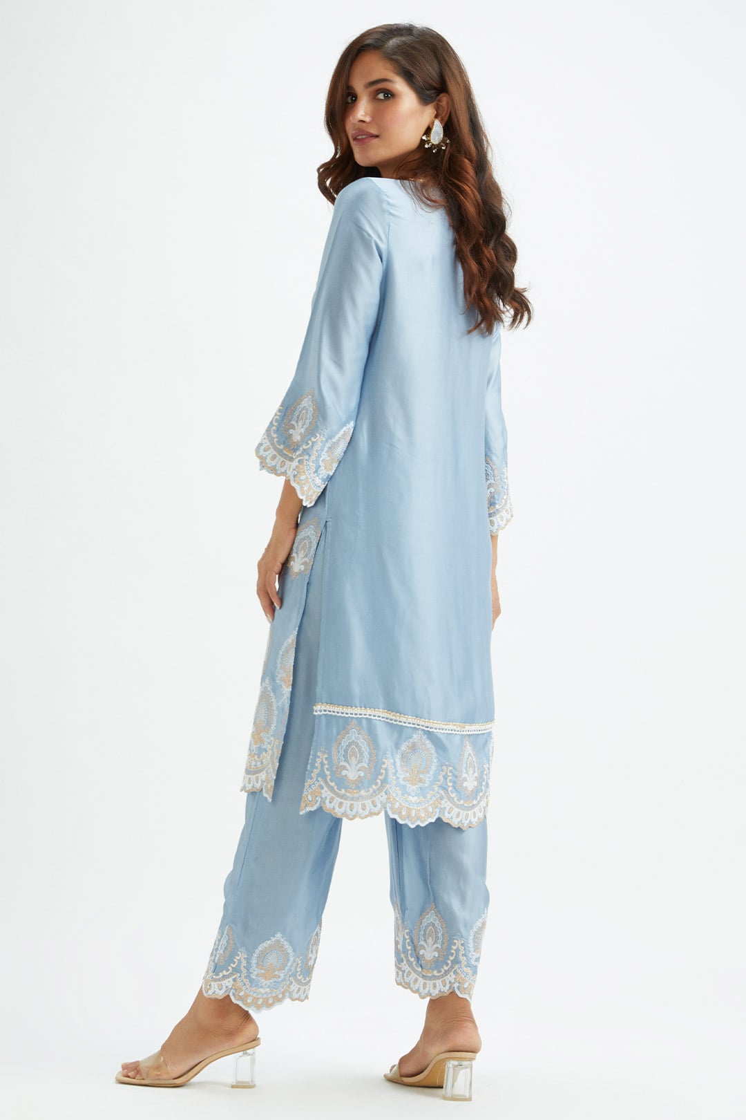 Mulmul Cupro silk Sydney Blue Kurta With Sydney Blue Pant