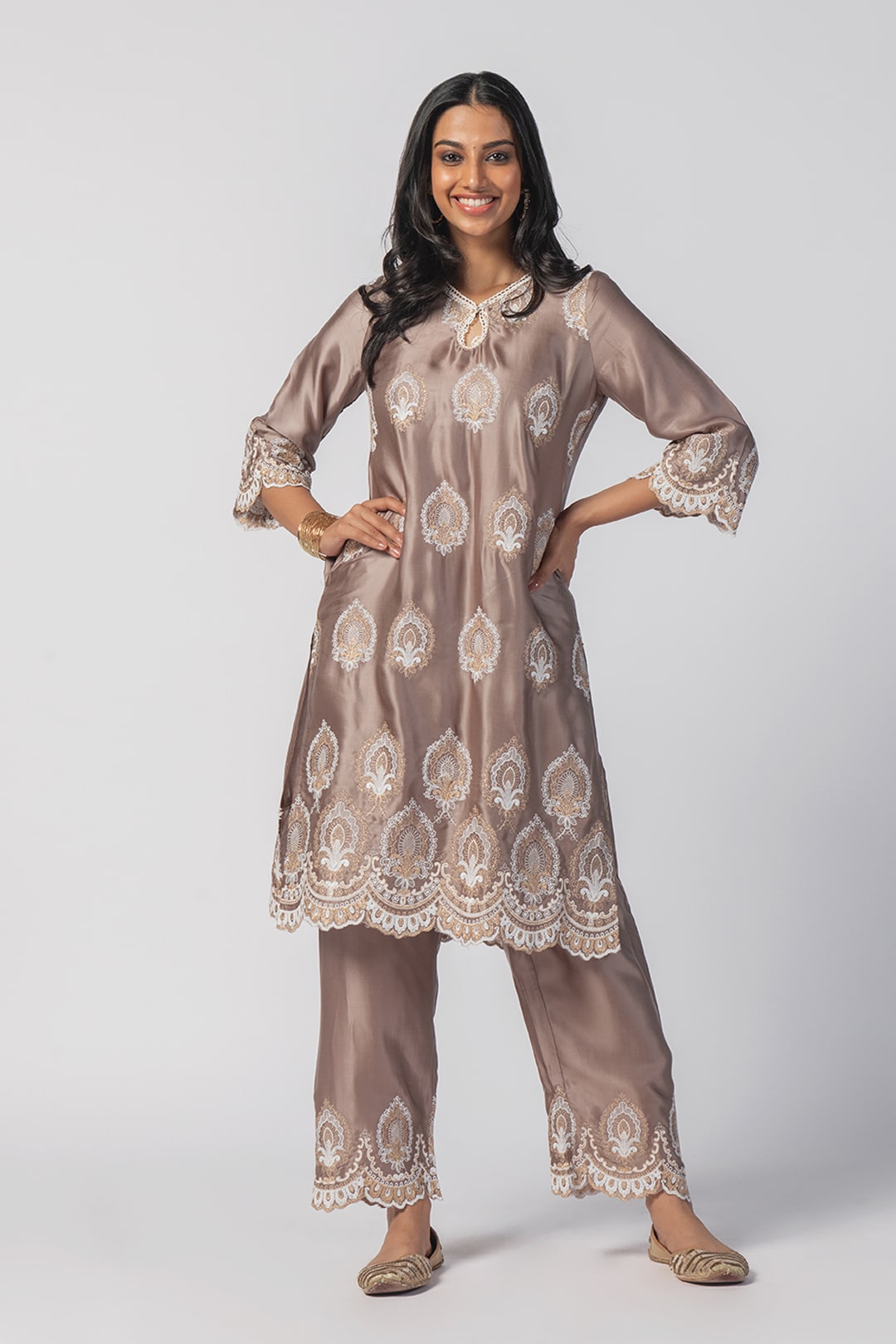 Mulmul Cupro silk Sydney Grey Kurta With Sydney Grey Pant