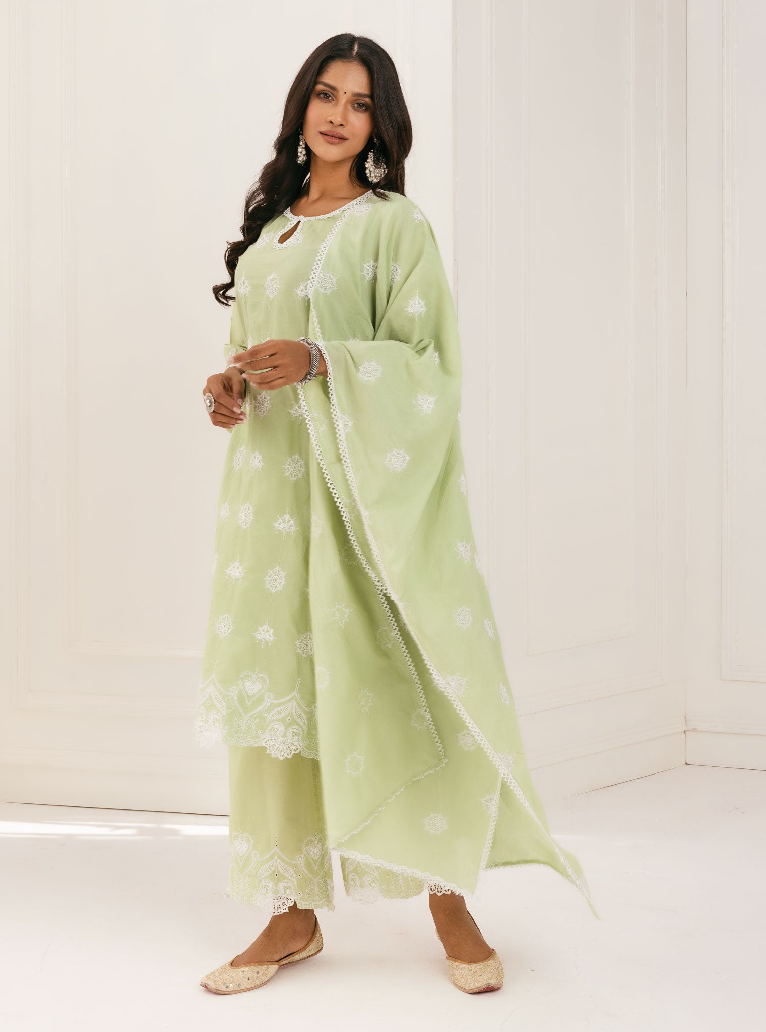 Mulmul Cotton Tia Green Palazzo