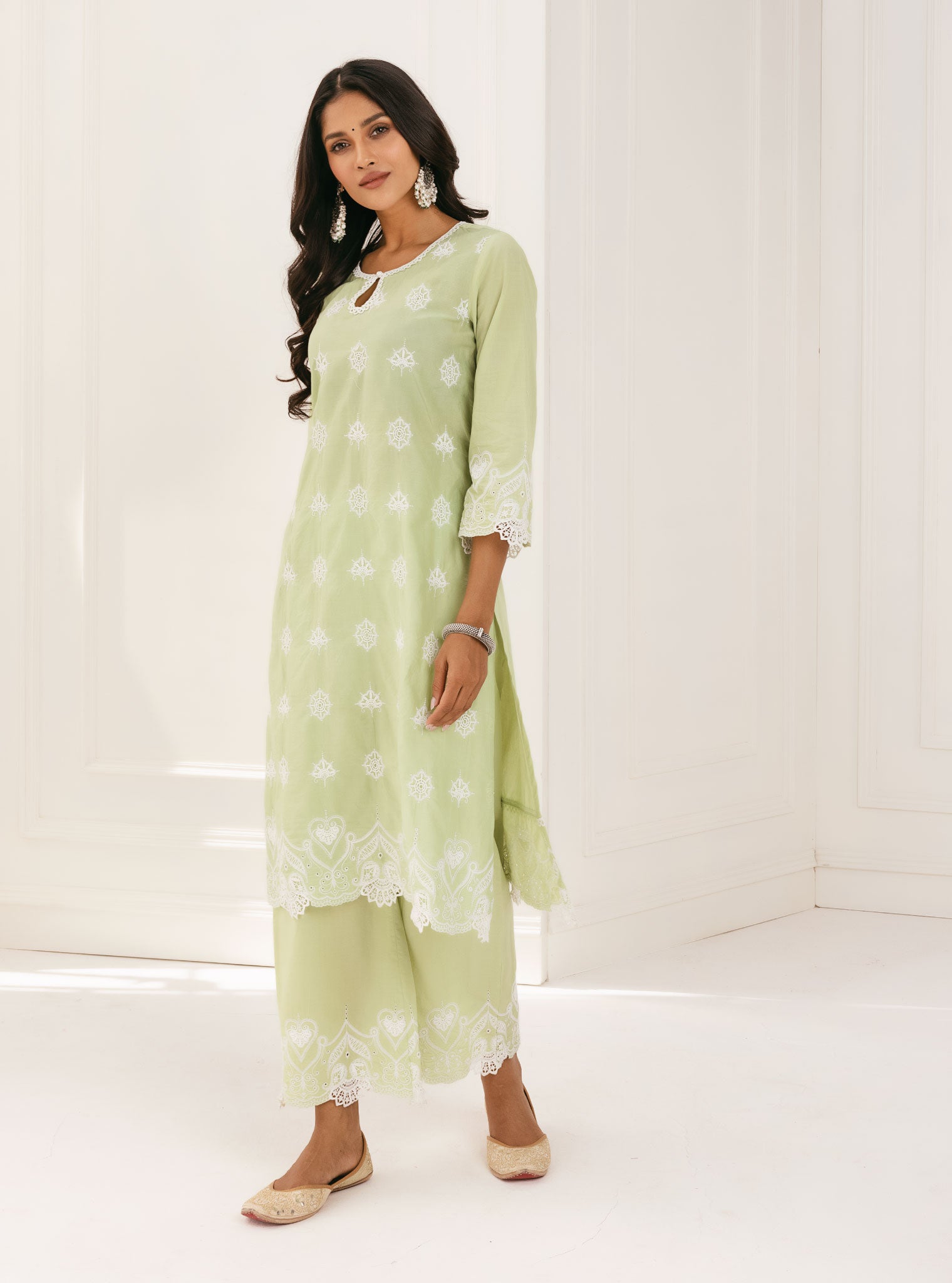 Mulmul Cotton Tia Green Palazzo